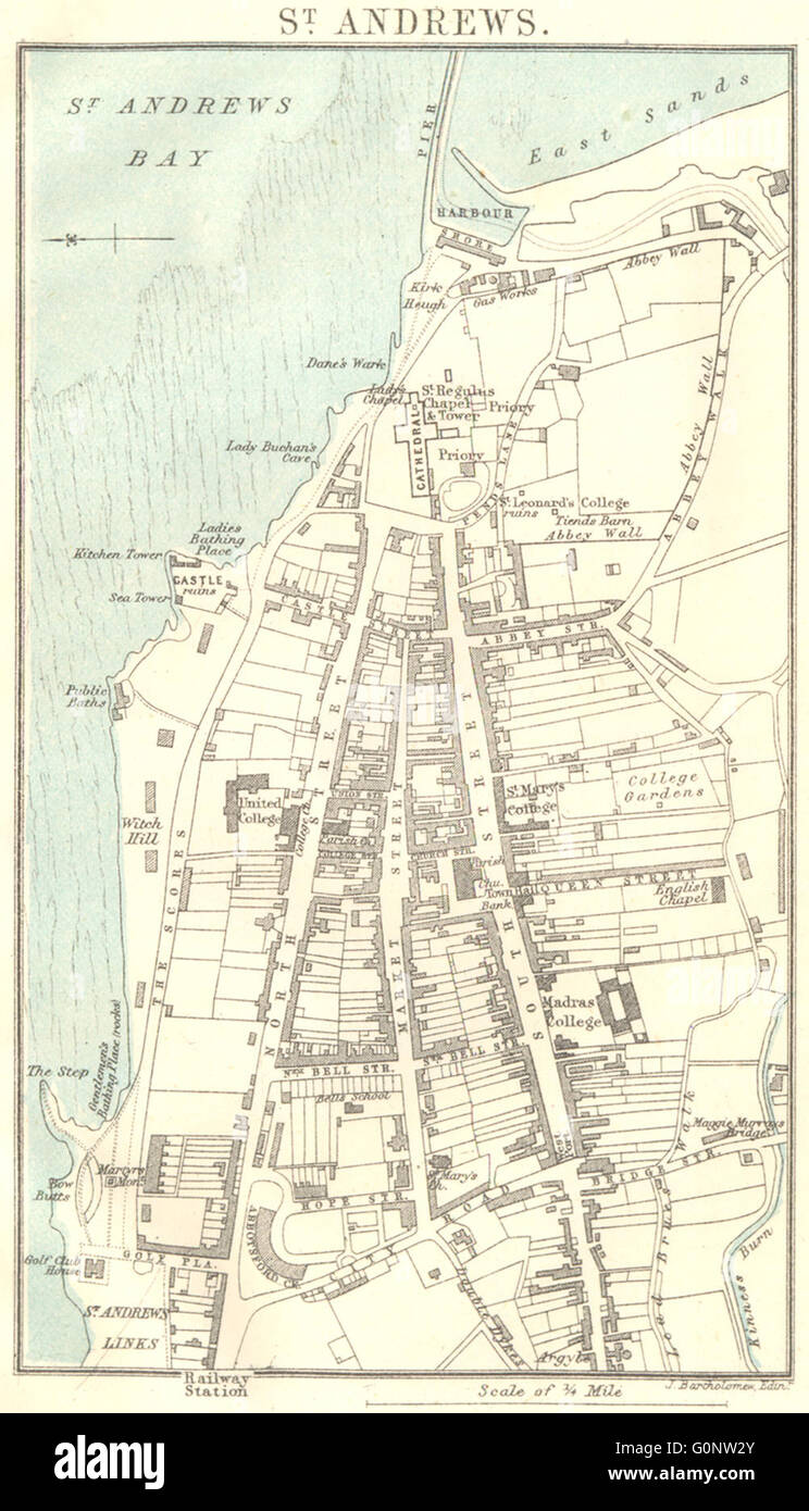SCOTLAND: Fife: St Andrews town plan, 1887 antique map Stock Photo