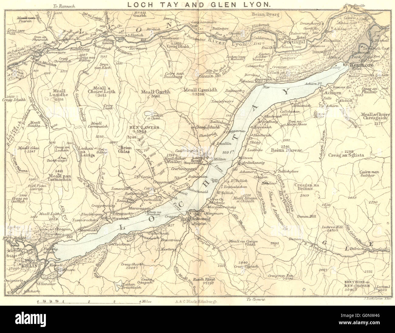 SCOTLAND Loch Tay & Glen Lyon. Killin., 1887 antique map Stock Photo