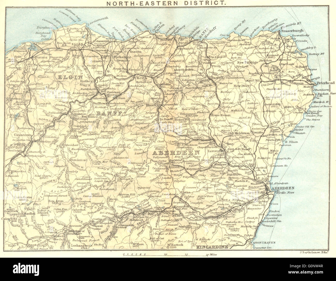 SCOTLAND: North-east District. Banff Elgin Aberdeen Kincardine, 1887 old map Stock Photo