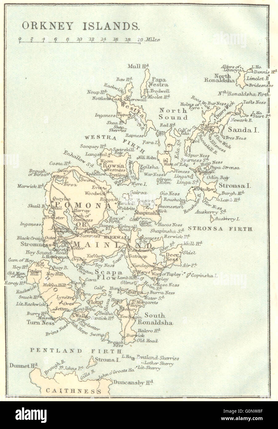 ORKNEY ISLANDS: Pomona Scapa Flow Sanda Westra Firth Stronsa Firth Hoy, 1887 map Stock Photo