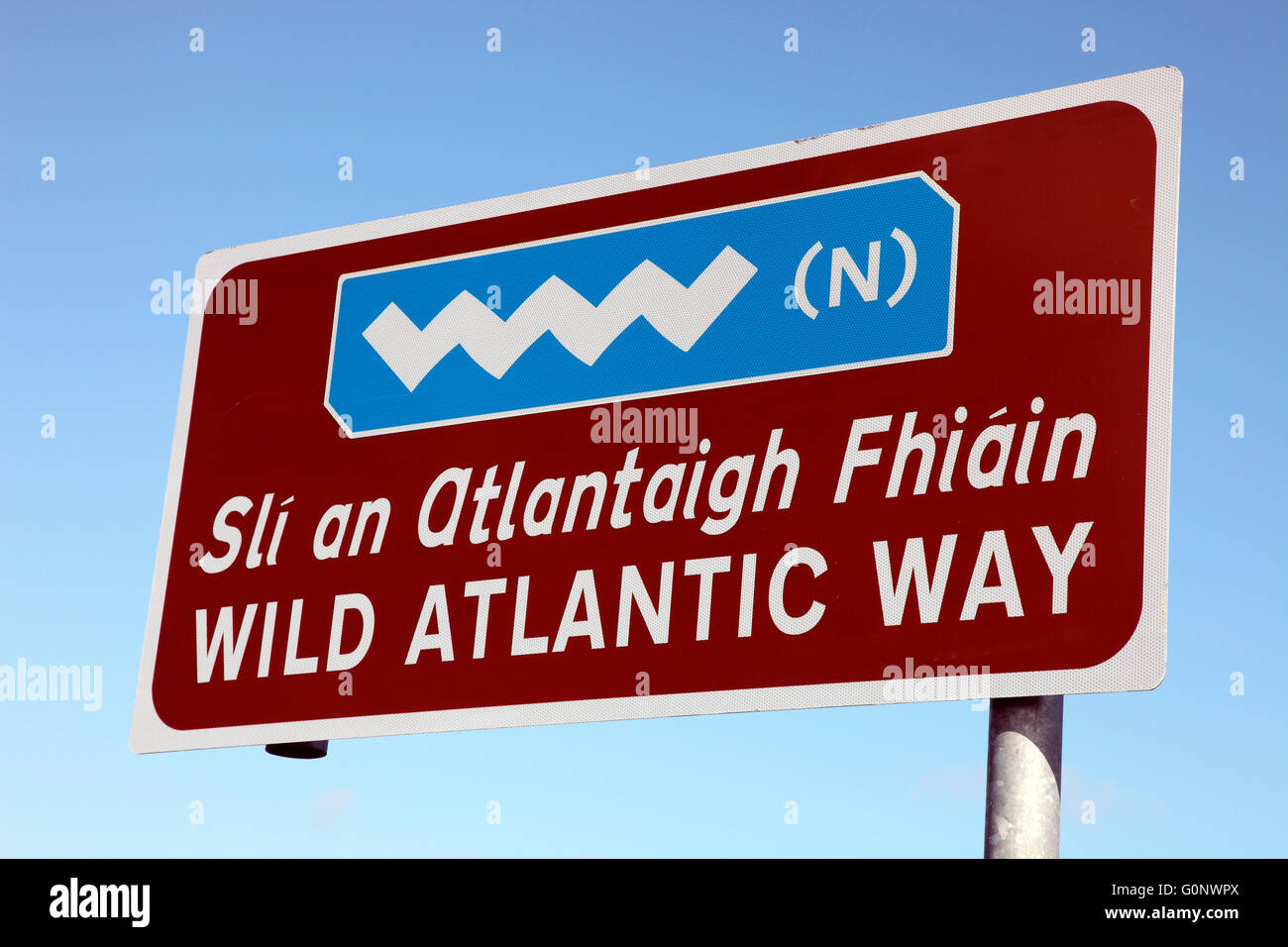 Wild Atlantic Way sign, coastal tourist route in Ireland Stock Photo