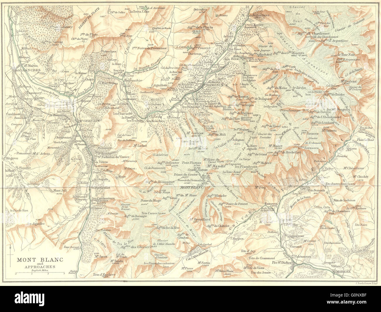 FRANCE: Mont Blanc & Approaches, 1899 antique map Stock Photo