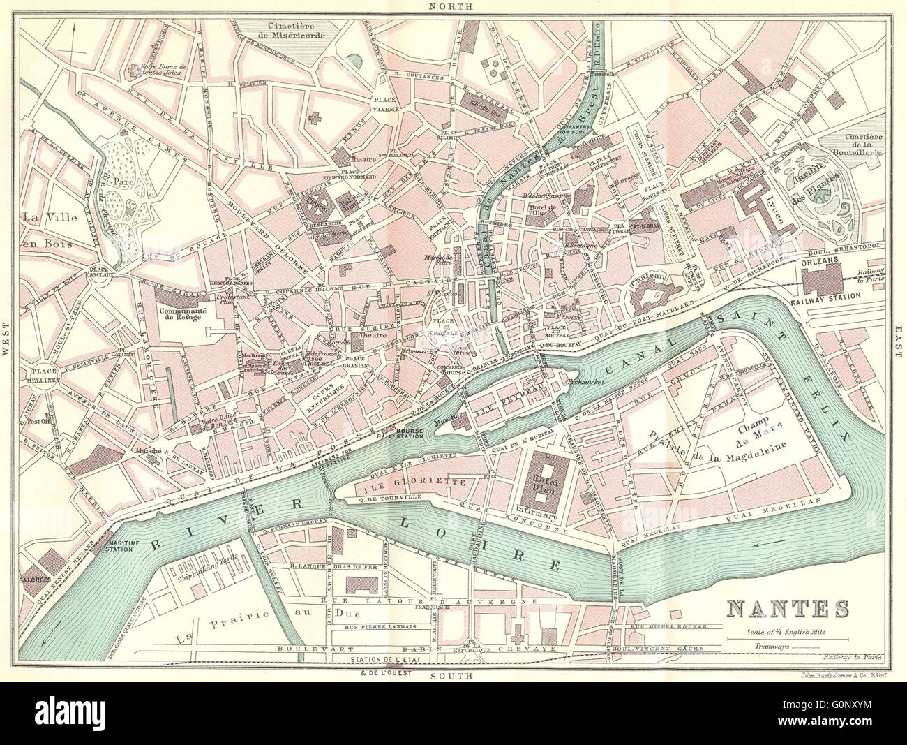 Nantes Town City Plan De La Ville Loire Atlantique 1914 Antique Map Stock Photo Alamy