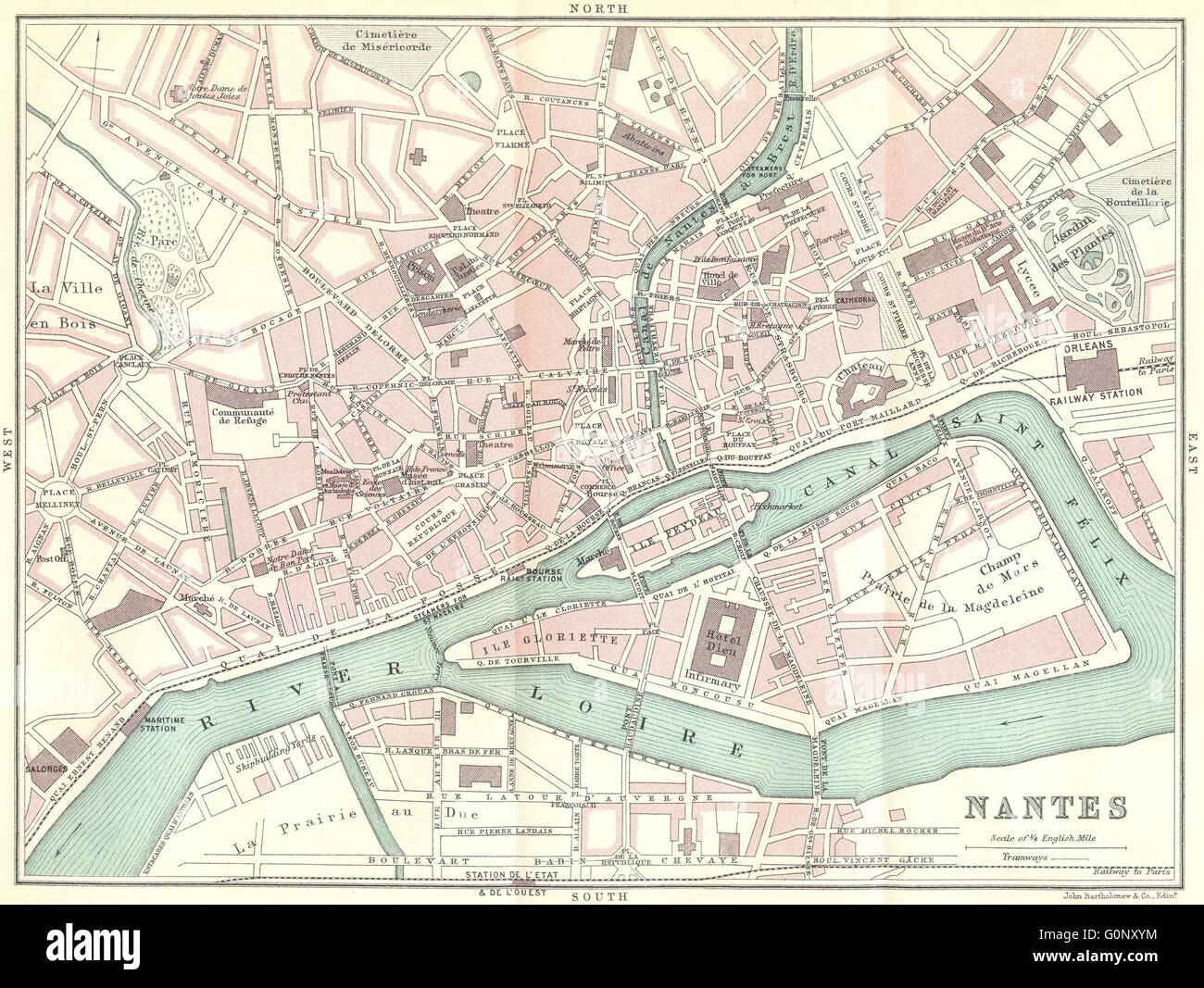 NANTES town/city plan de la ville. Loire-Atlantique, 1914 antique map Stock  Photo - Alamy