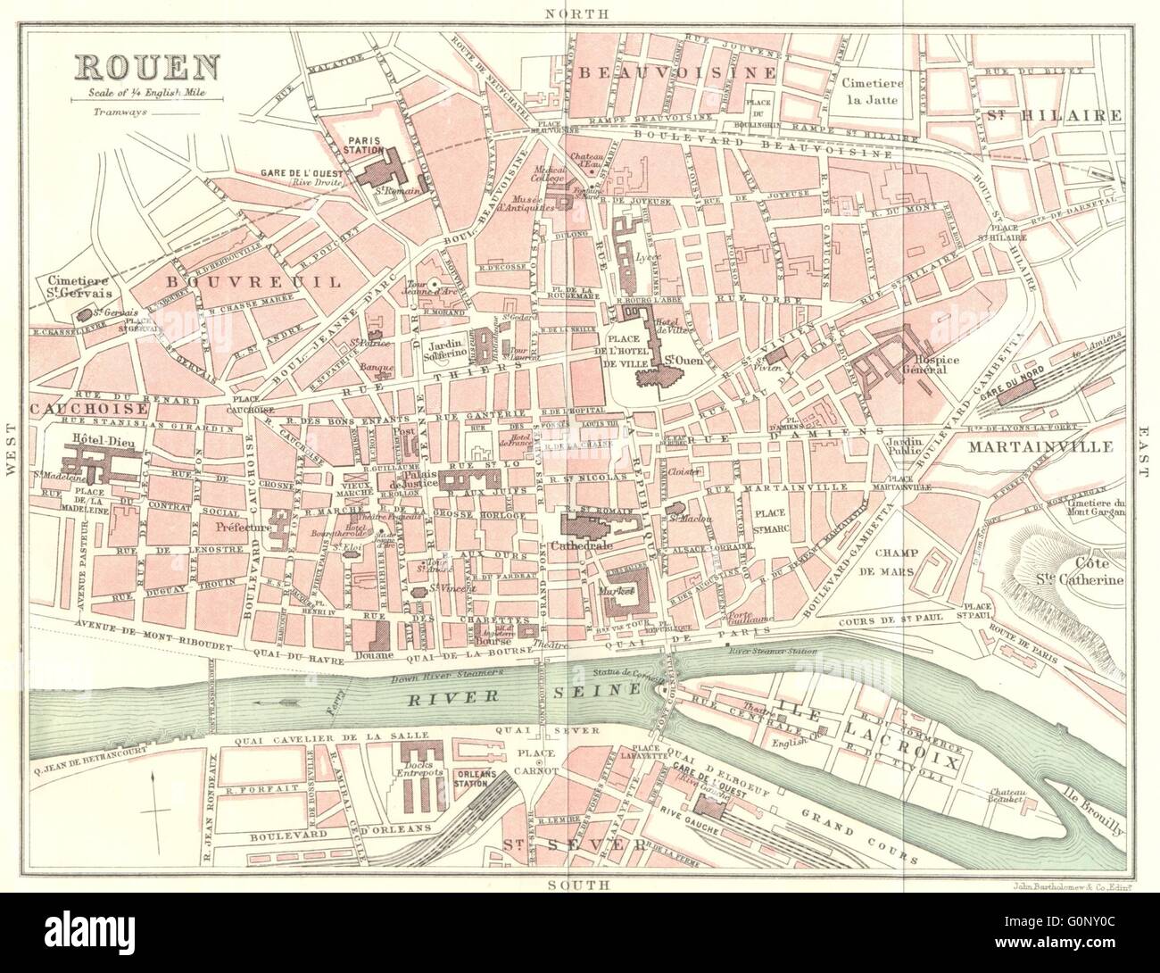 SEINE-MARITIME: Rouen, 1913 antique map Stock Photo