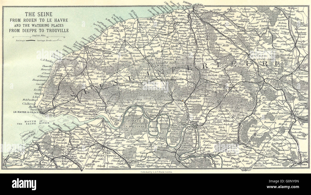 SEINE-MARITIME: Rouen Le Havre Dieppe Trouville, 1913 antique map Stock Photo