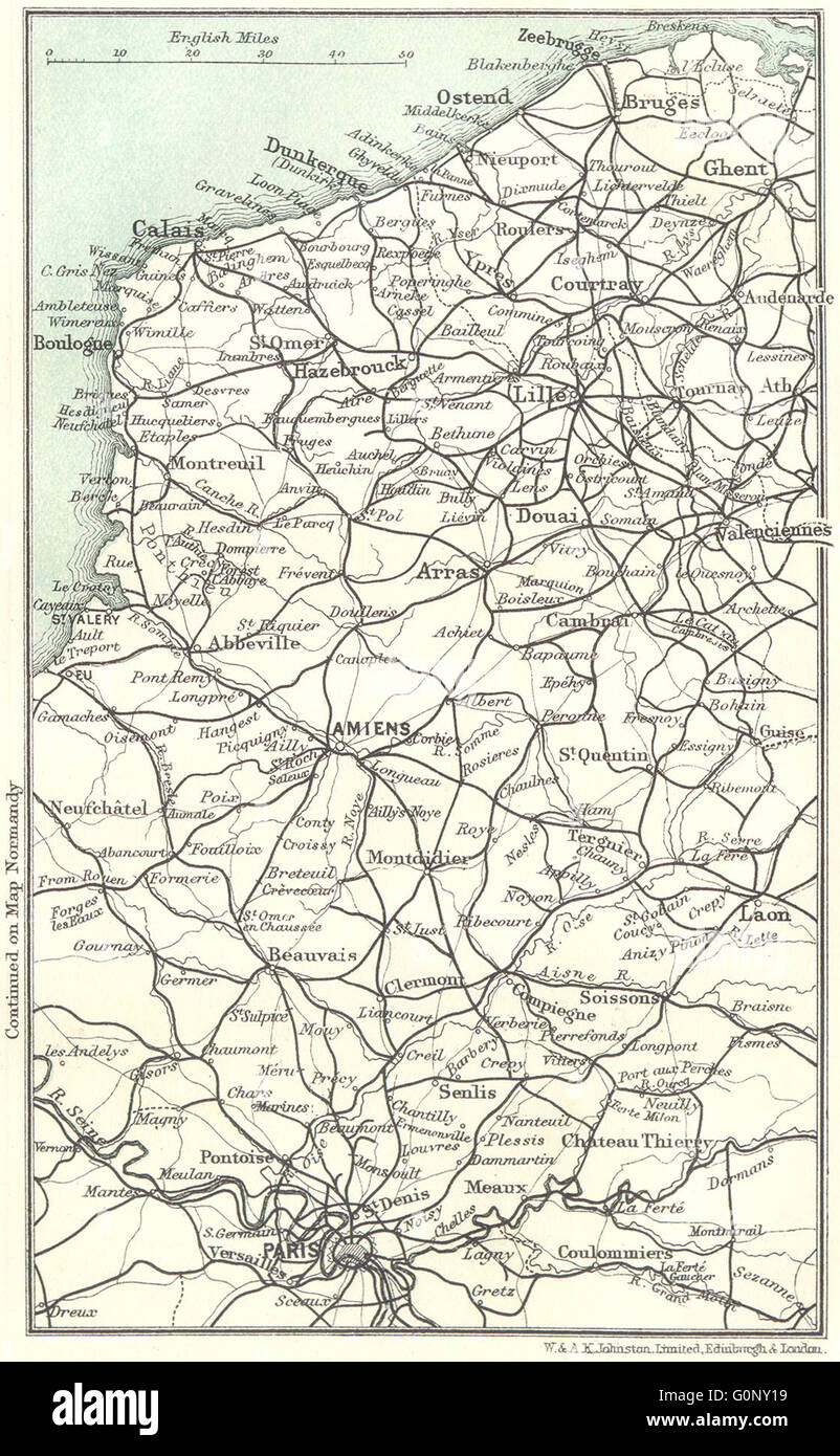 PAS-DE-CALAIS: & Boulogne to Paris, 1913 antique map Stock Photo