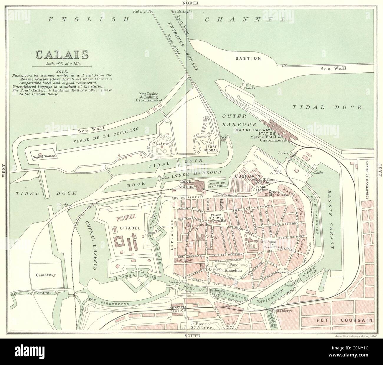 PAS-DE-CALAIS: Calais town plan, 1913 antique map Stock Photo