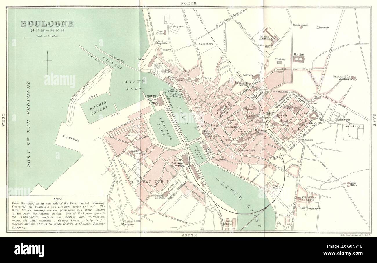 PAS-DE-CALAIS: Boulogne Sur-Mer, 1913 antique map Stock Photo