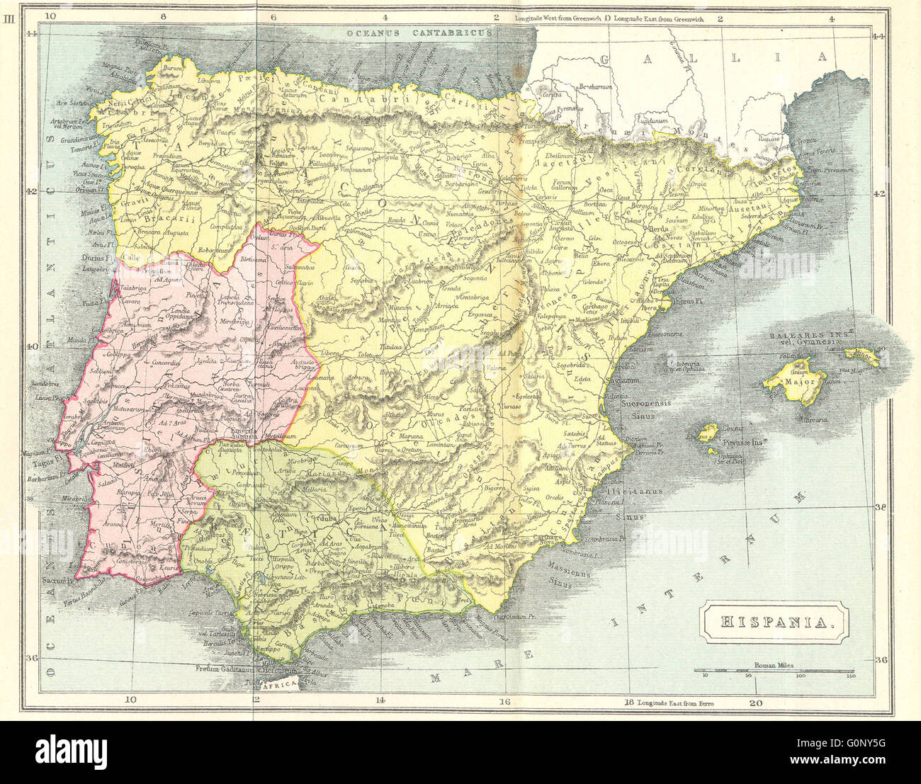 SPAIN: Hispania Roman, 1908 antique map Stock Photo