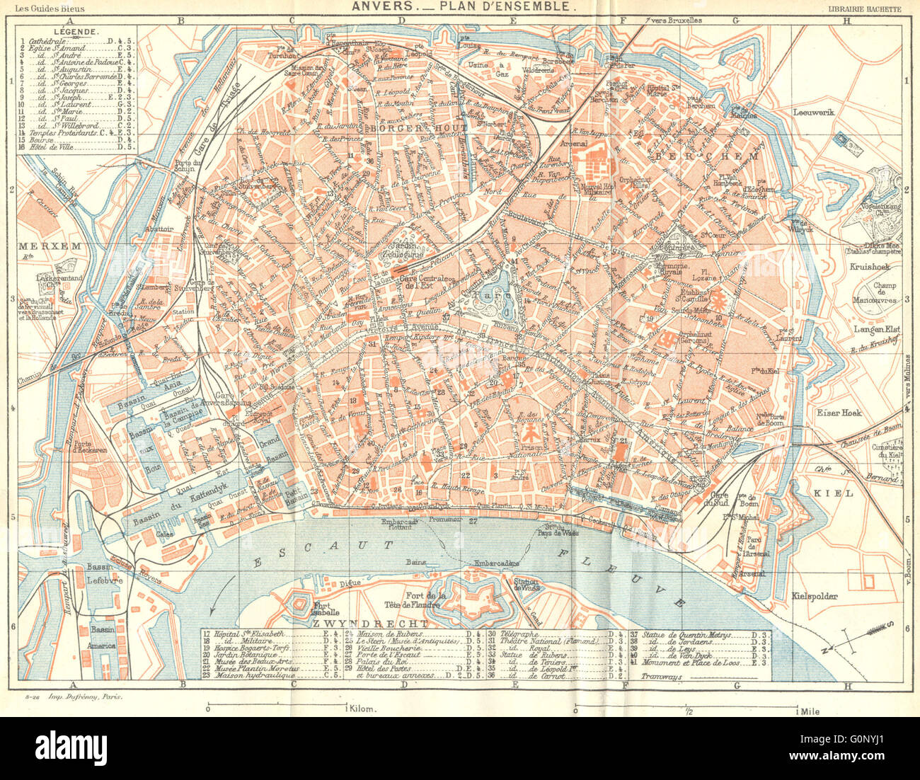 BELGIUM: Anvers. Plan d'ensemble. Town city ville plan carte map, 1924 Stock Photo