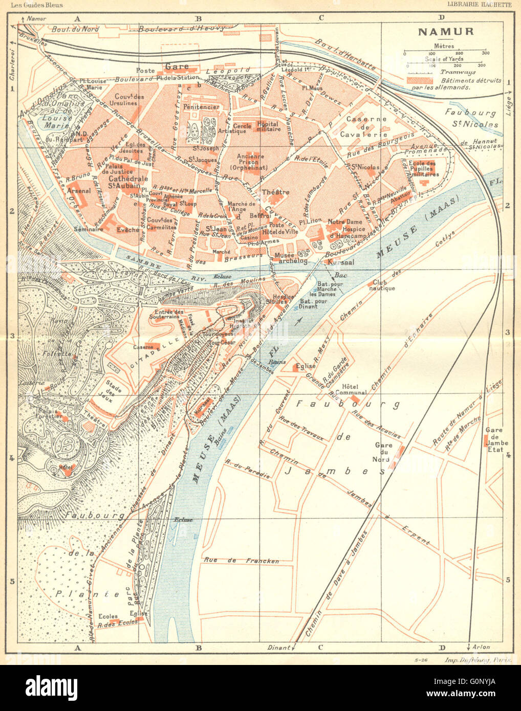 BELGIUM: Namur. Town city ville plan carte map, 1924 Stock Photo