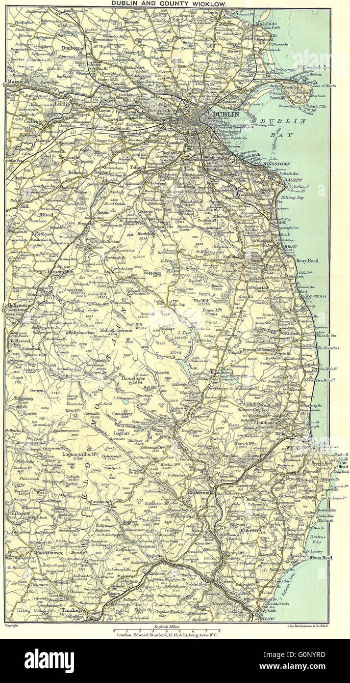 Map Of Dublin 1912 Ireland: Dublin & Co Wicklow, 1912 Antique Map Stock Photo - Alamy