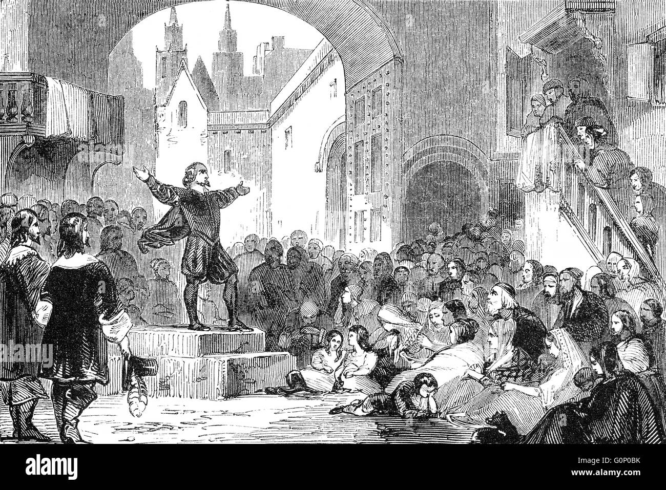 George Wishart, c. 1513-1546, a Scottish religious reformer, preaching in Dundee, 1545, Scotland Stock Photo