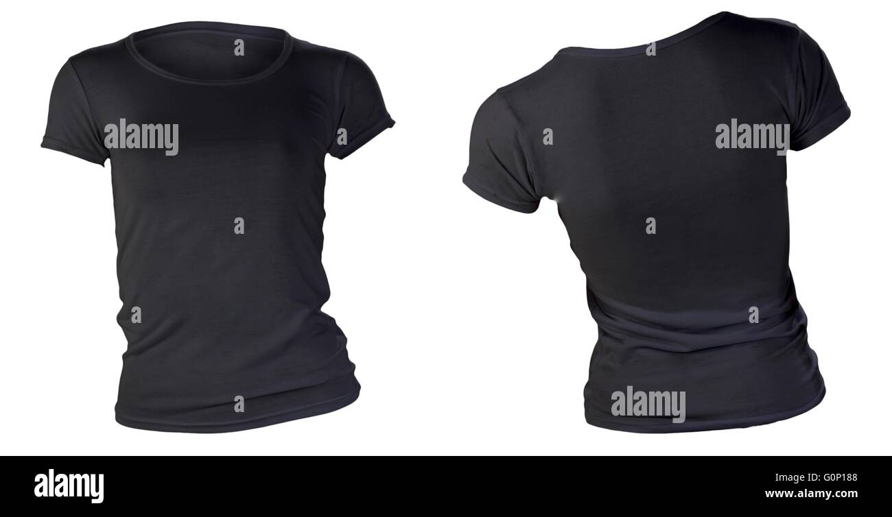 women's blank black t-shirt, front and back design template Stock Photo