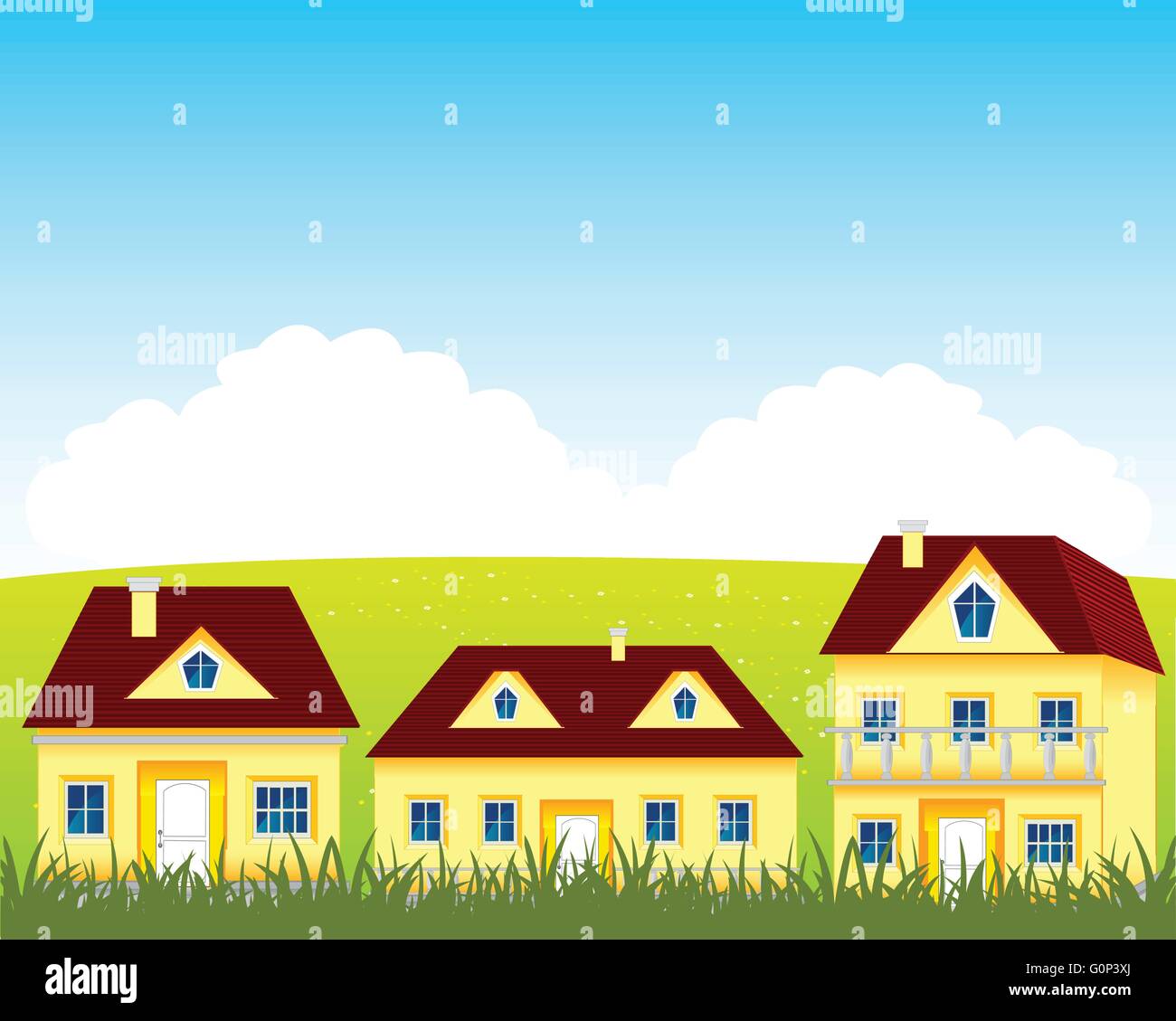 Landscape village on meadow Stock Vector Images - Alamy