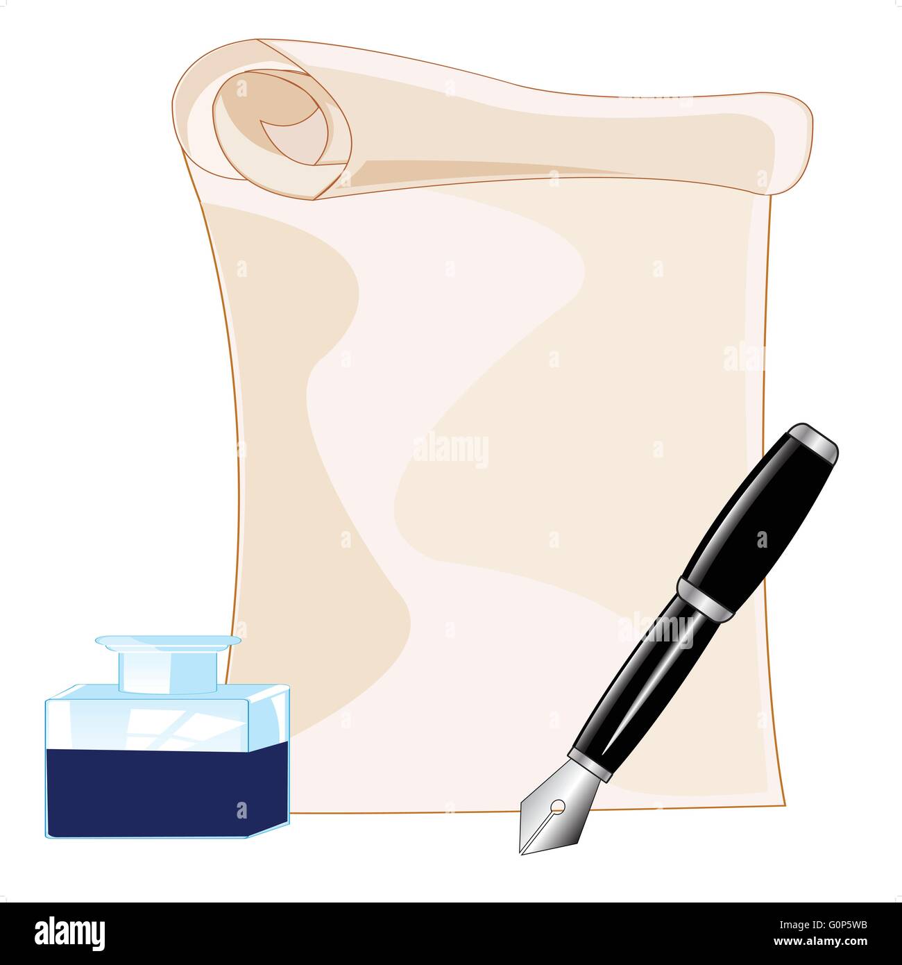 Paper and feather with ink on white background is insulated Stock ...