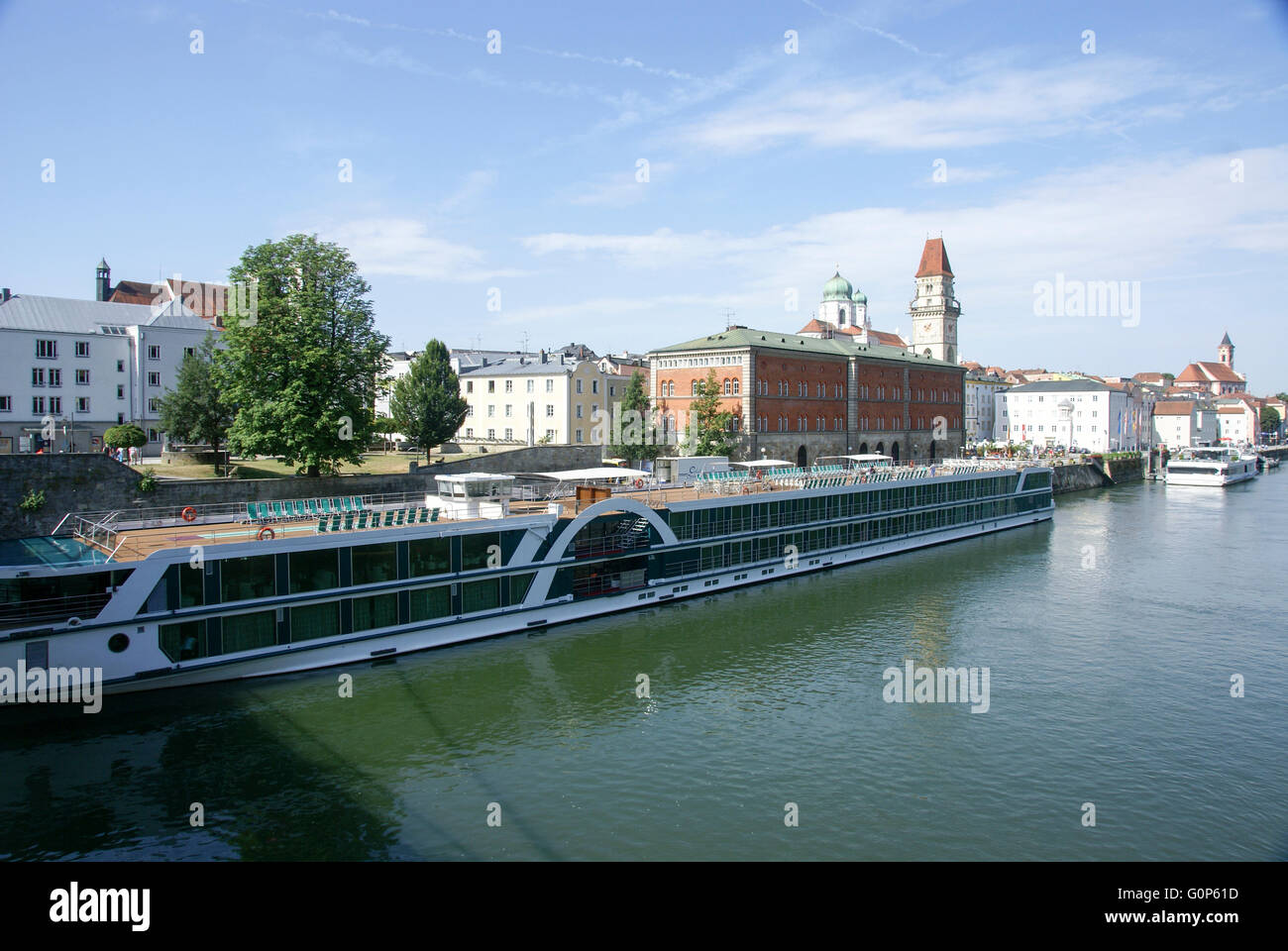 River cruise stop in Passau, Lower Bavaria, Germany, City of three rivers Stock Photo