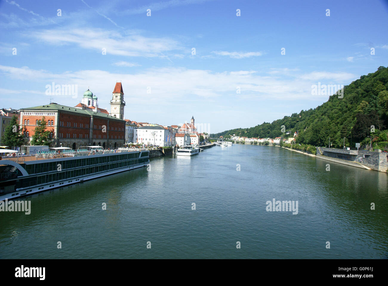 River cruise stop in Passau, Lower Bavaria, Germany, City of three rivers Stock Photo