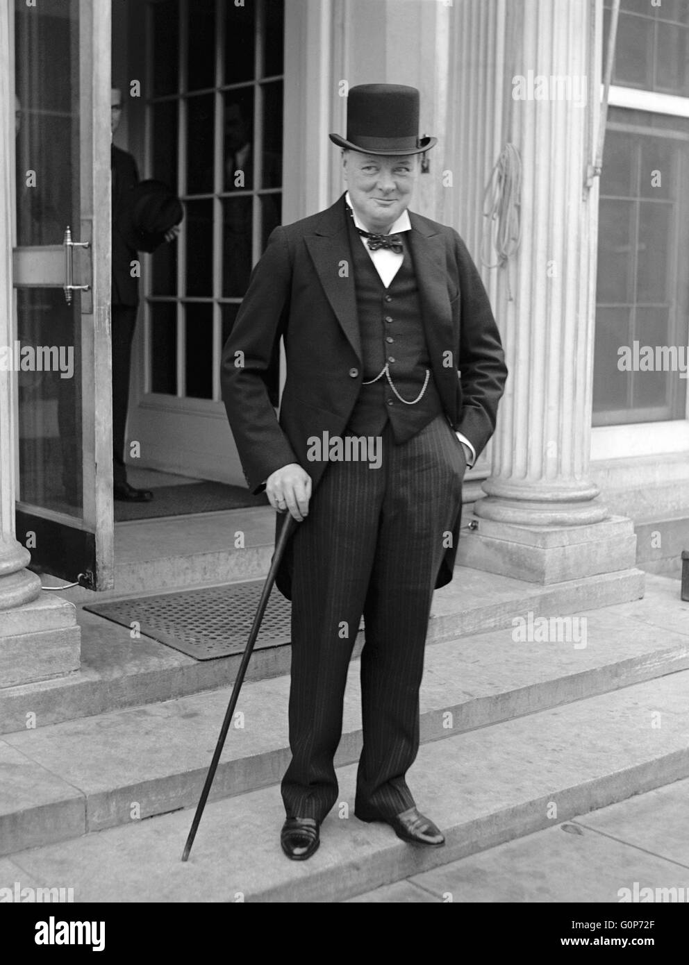 British statesman Winston Churchill departs the White House after meeting with U.S President Herbert Hoover October 19, 1929 in Washington, DC. Stock Photo