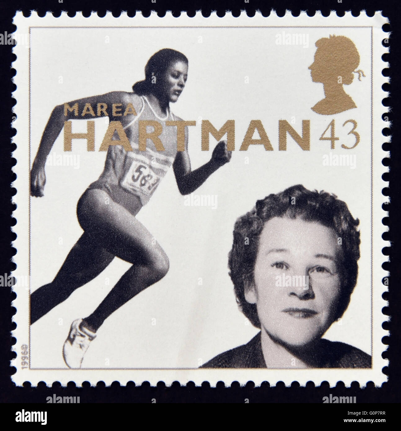 Postage stamp. Great Britain. Queen Elizabeth II. 1996. Europa. Famous Women. Dame Marea Hartman (sports administrator). 43p. Stock Photo