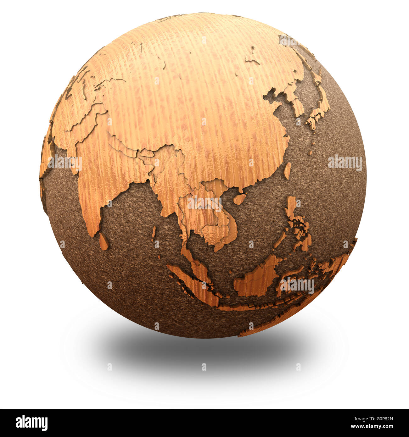 Southeast Asia on 3D model of wooden planet Earth with oceans made of ...