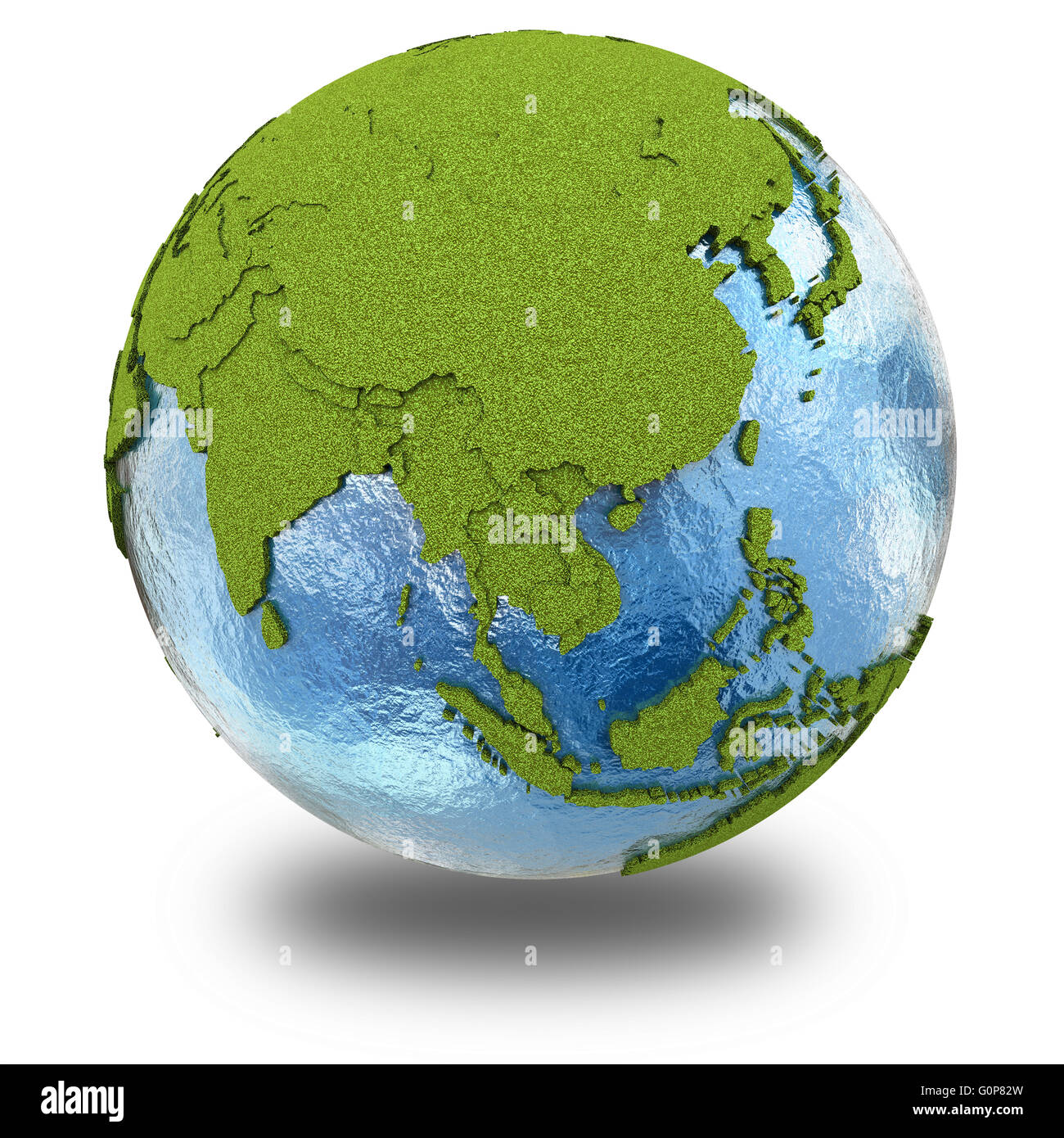 Southeast Asia on 3D model of planet Earth with grassy continents with ...