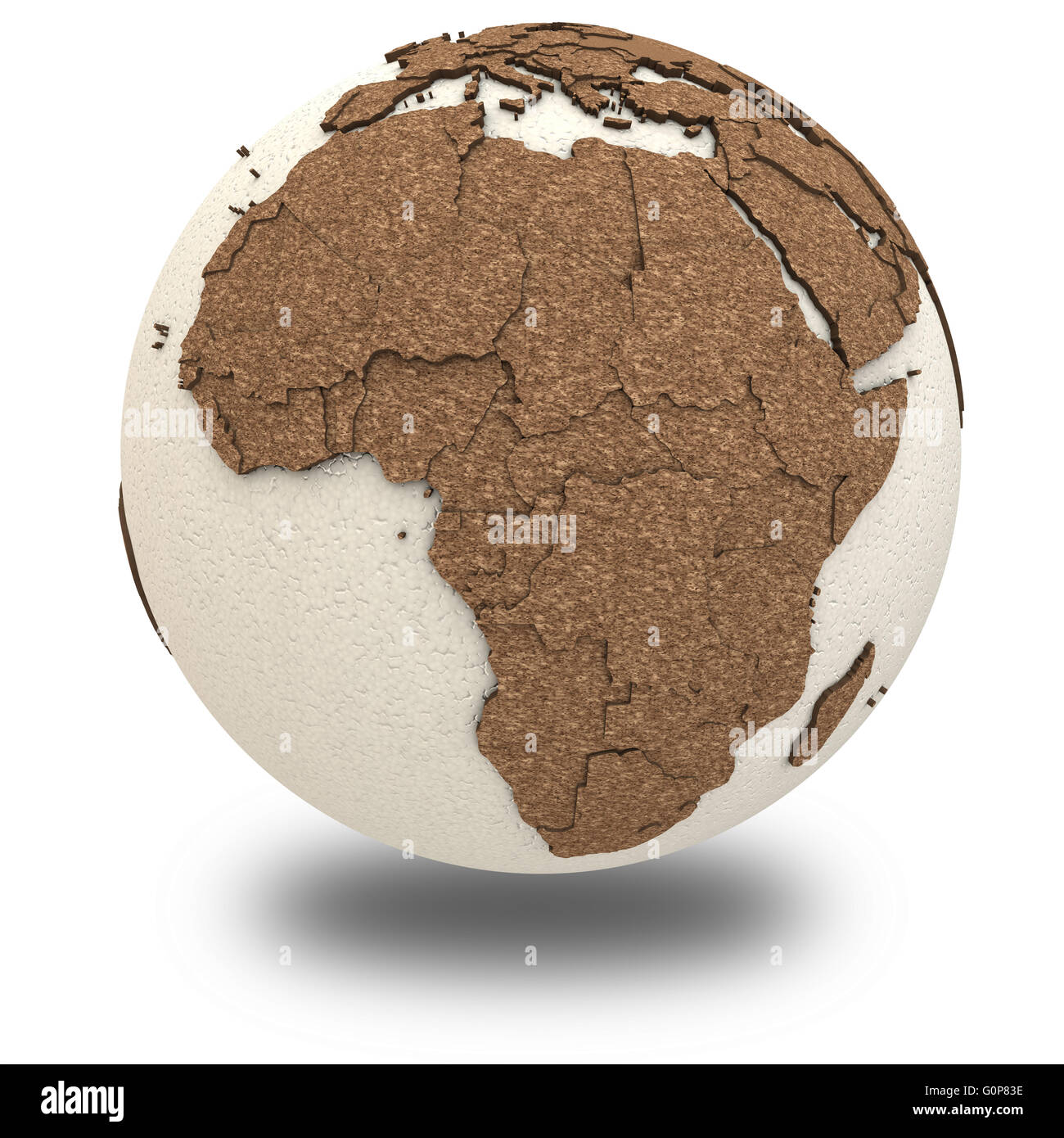 Africa on 3D model of planet Earth with oceans made of polystyrene and ...