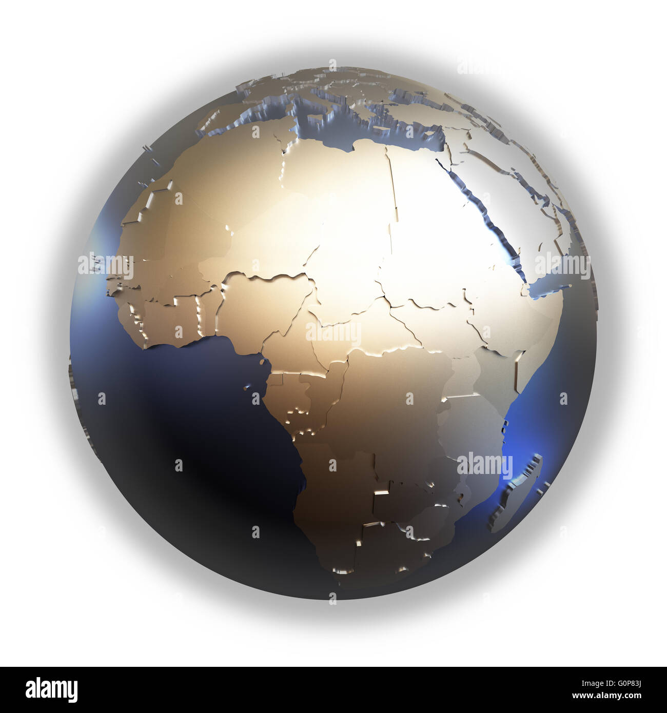 Africa on elegant metallic model of planet Earth with blue ocean and ...