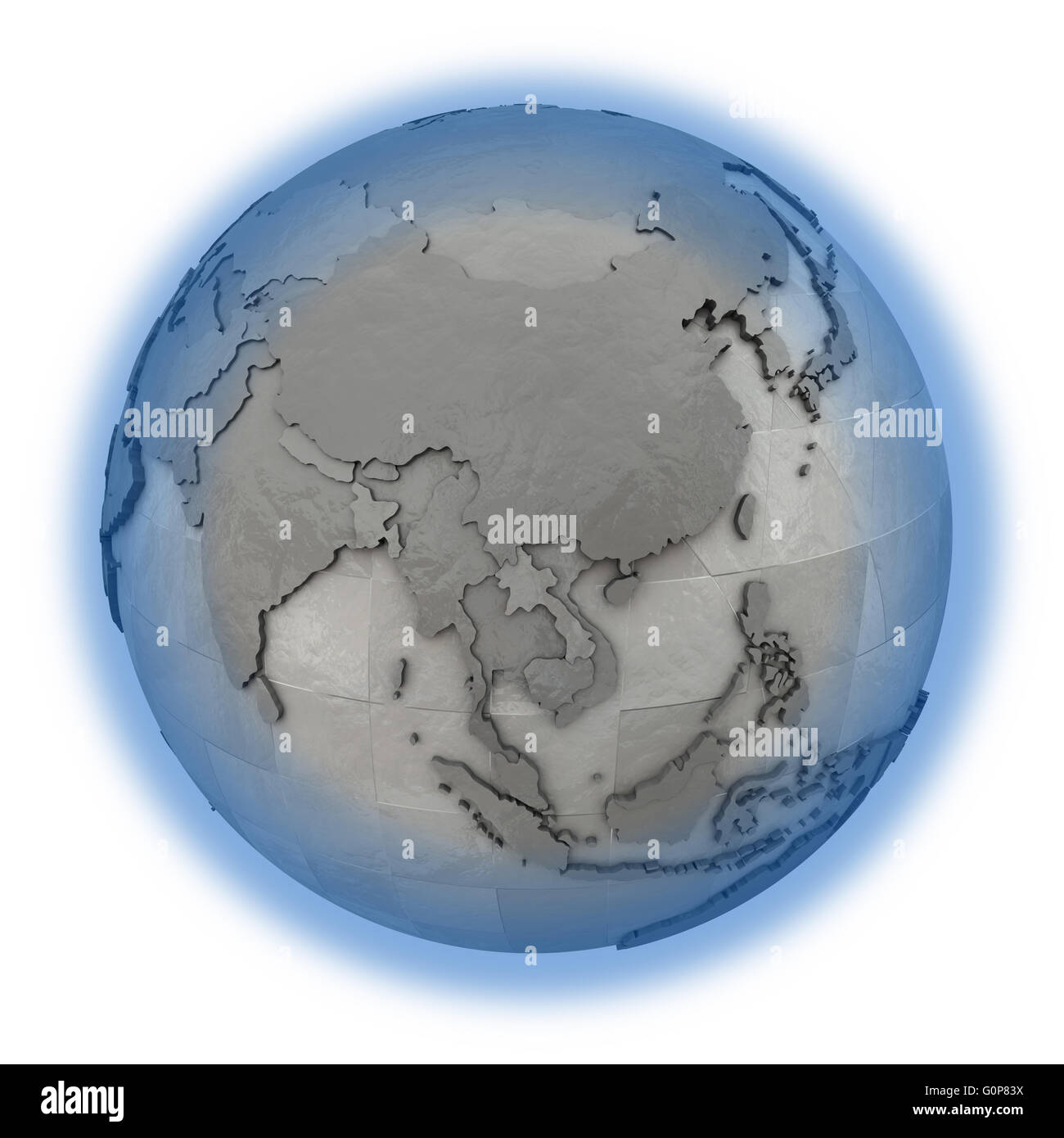 Southeast Asia on 3D model of metallic planet Earth made of steel ...