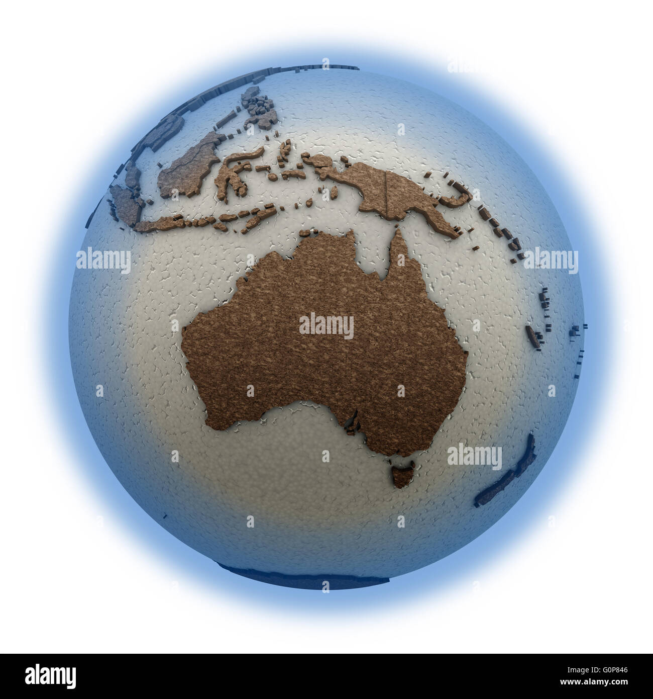 Australia on 3D model of planet Earth with oceans made of polystyrene ...