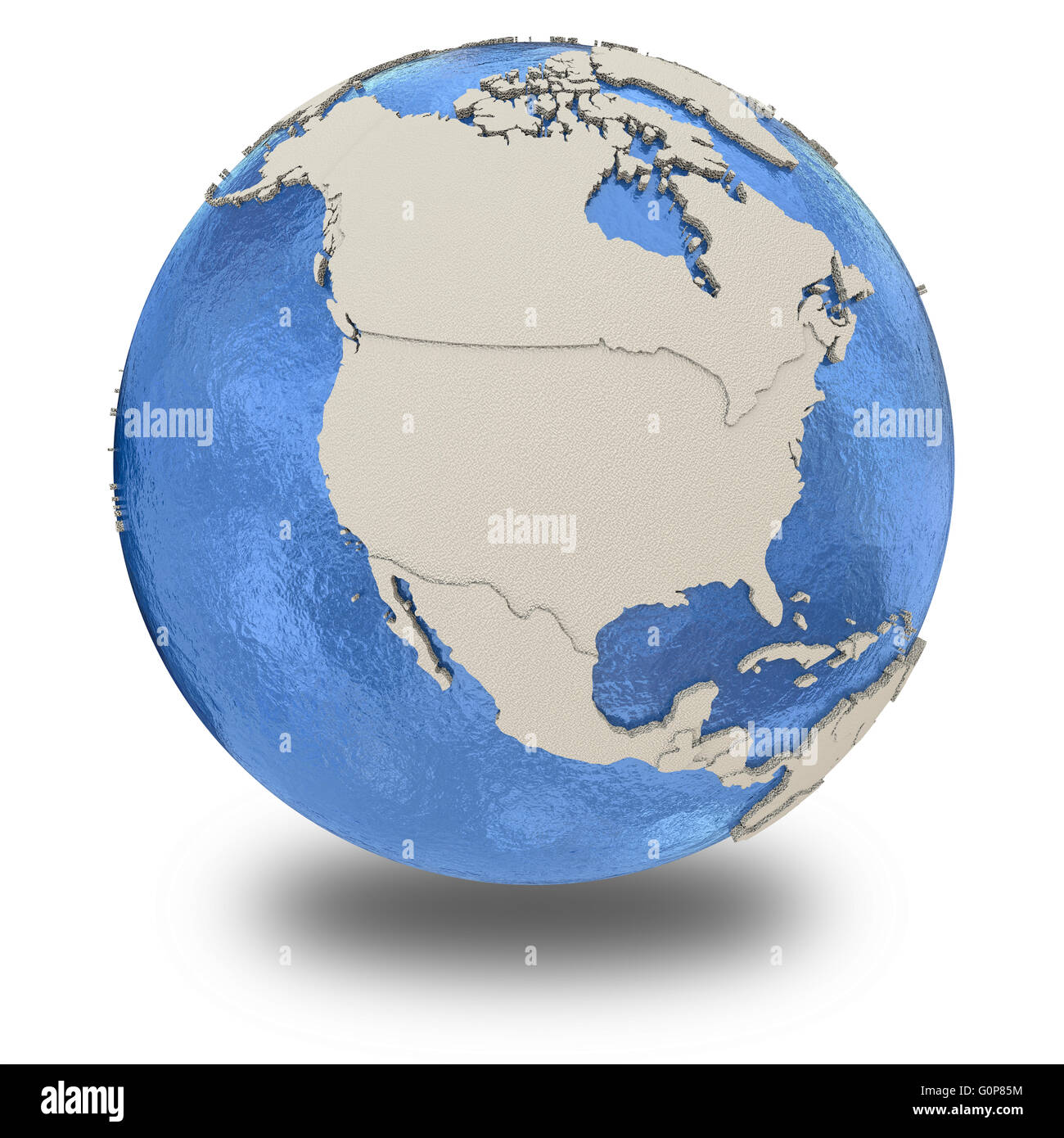 North America on 3D model of blue Earth with embossed countries and ...