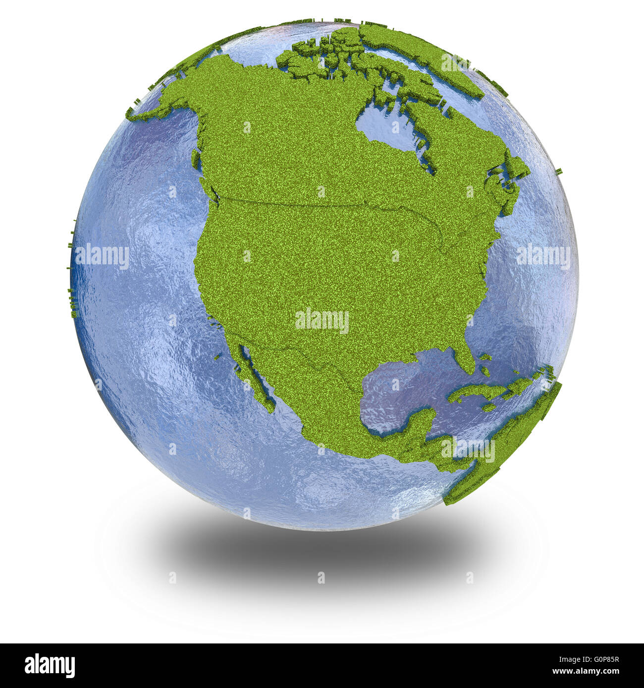 North America on 3D model of planet Earth with grassy continents with ...