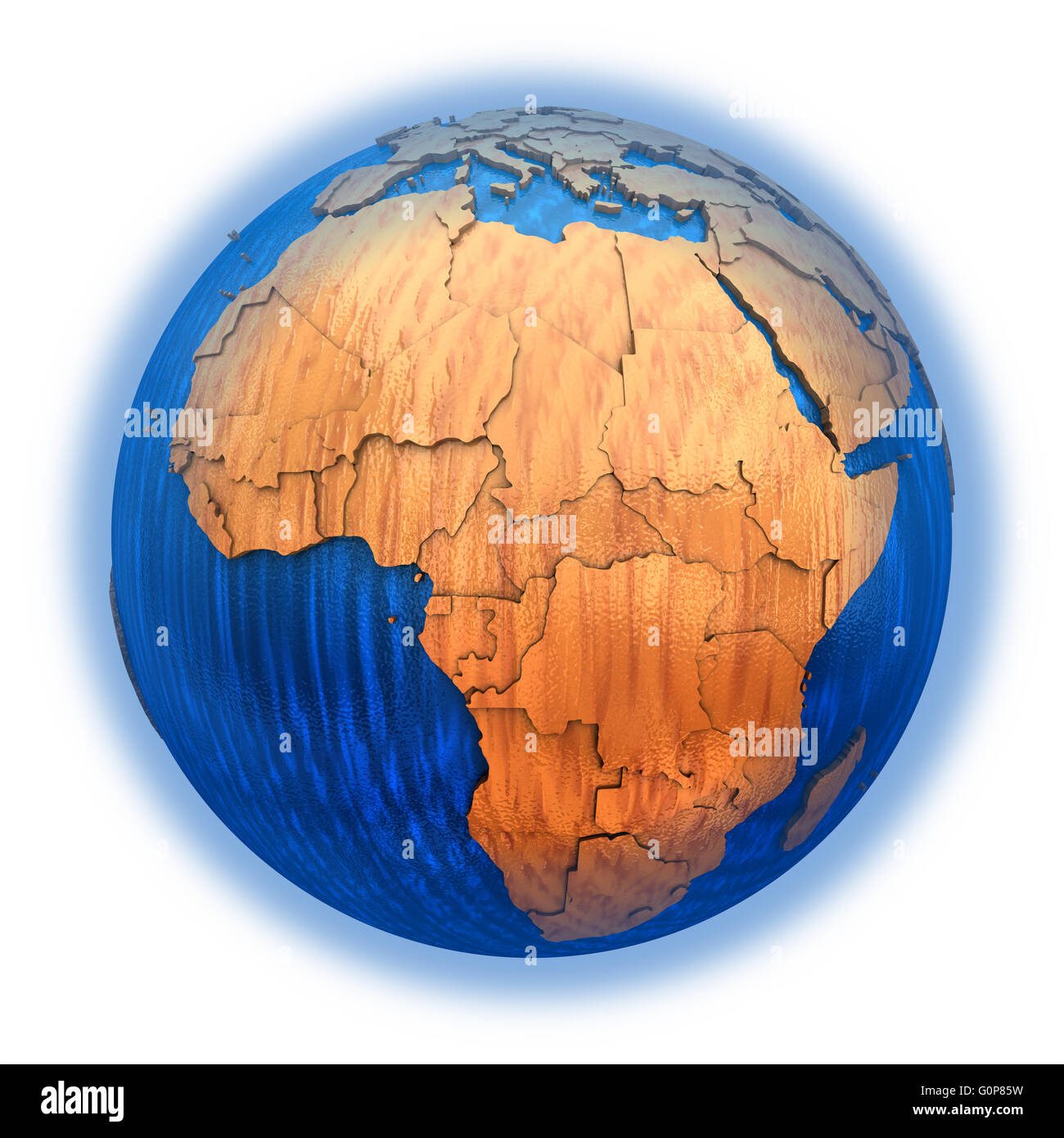 Africa on wooden model of planet Earth with embossed continents and ...