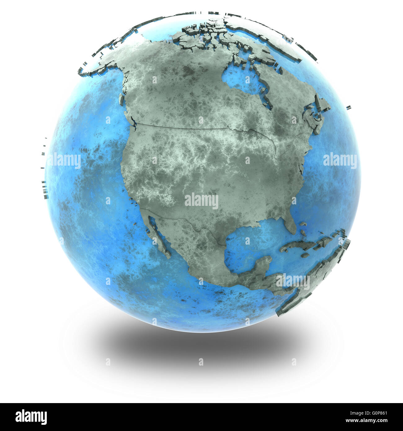 North America on 3D model of planet Earth made of blue marble with ...