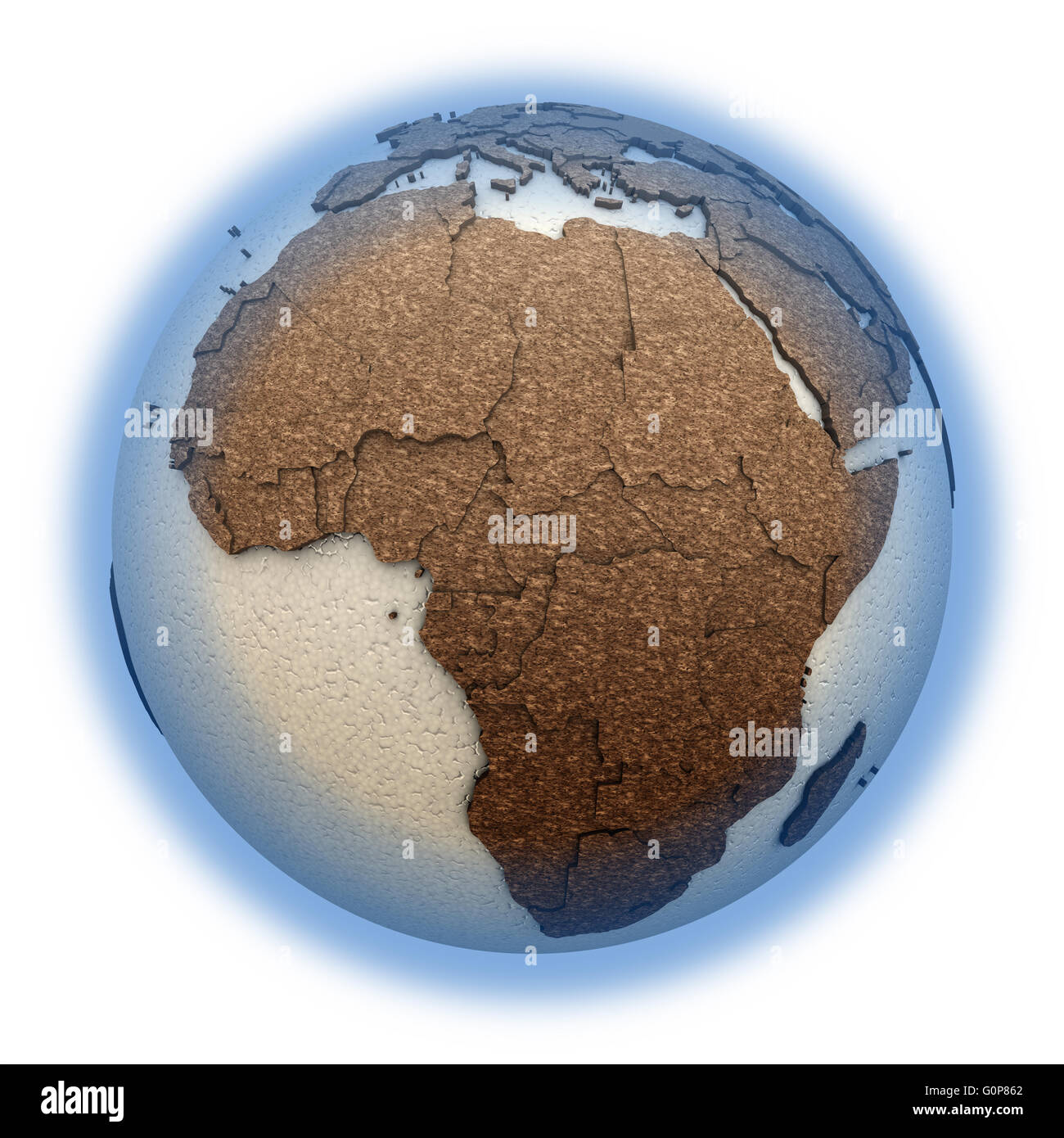 Africa on 3D model of planet Earth with oceans made of polystyrene and ...