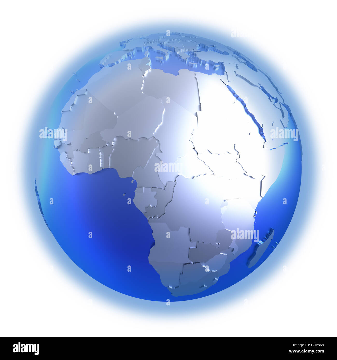Africa on bright metallic model of planet Earth with blue ocean and ...