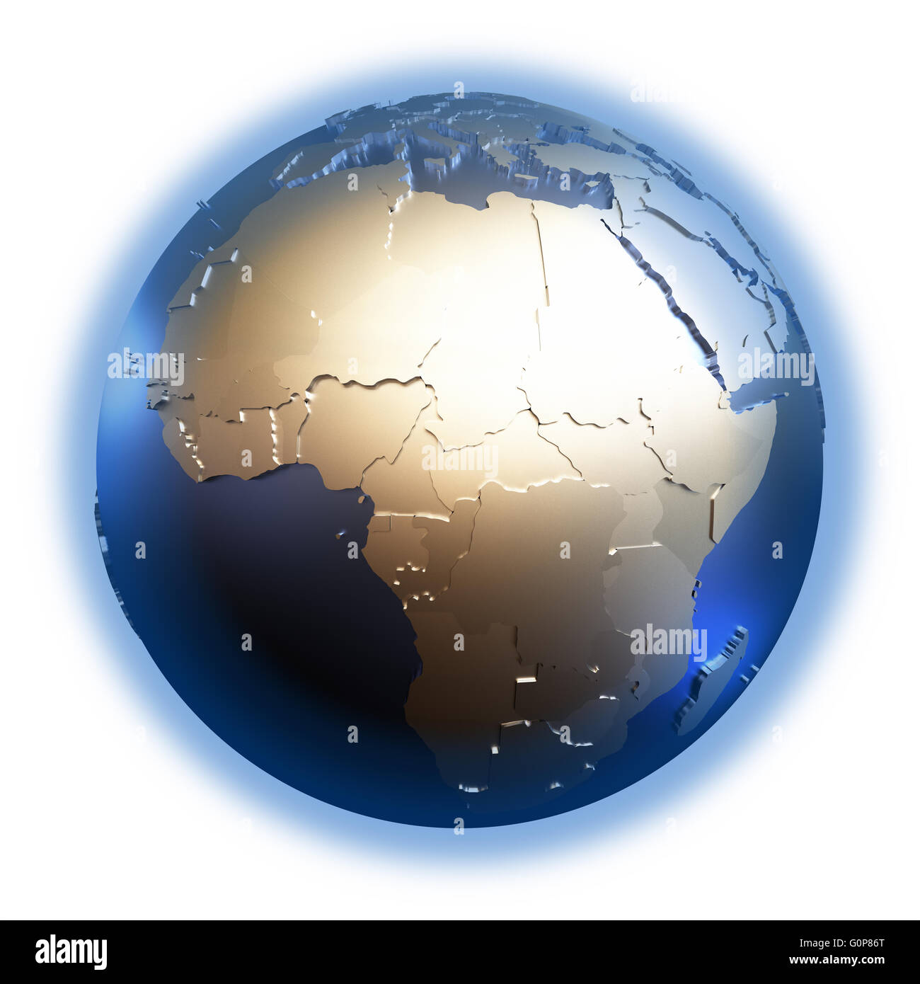 Africa on elegant metallic model of planet Earth with blue ocean and ...