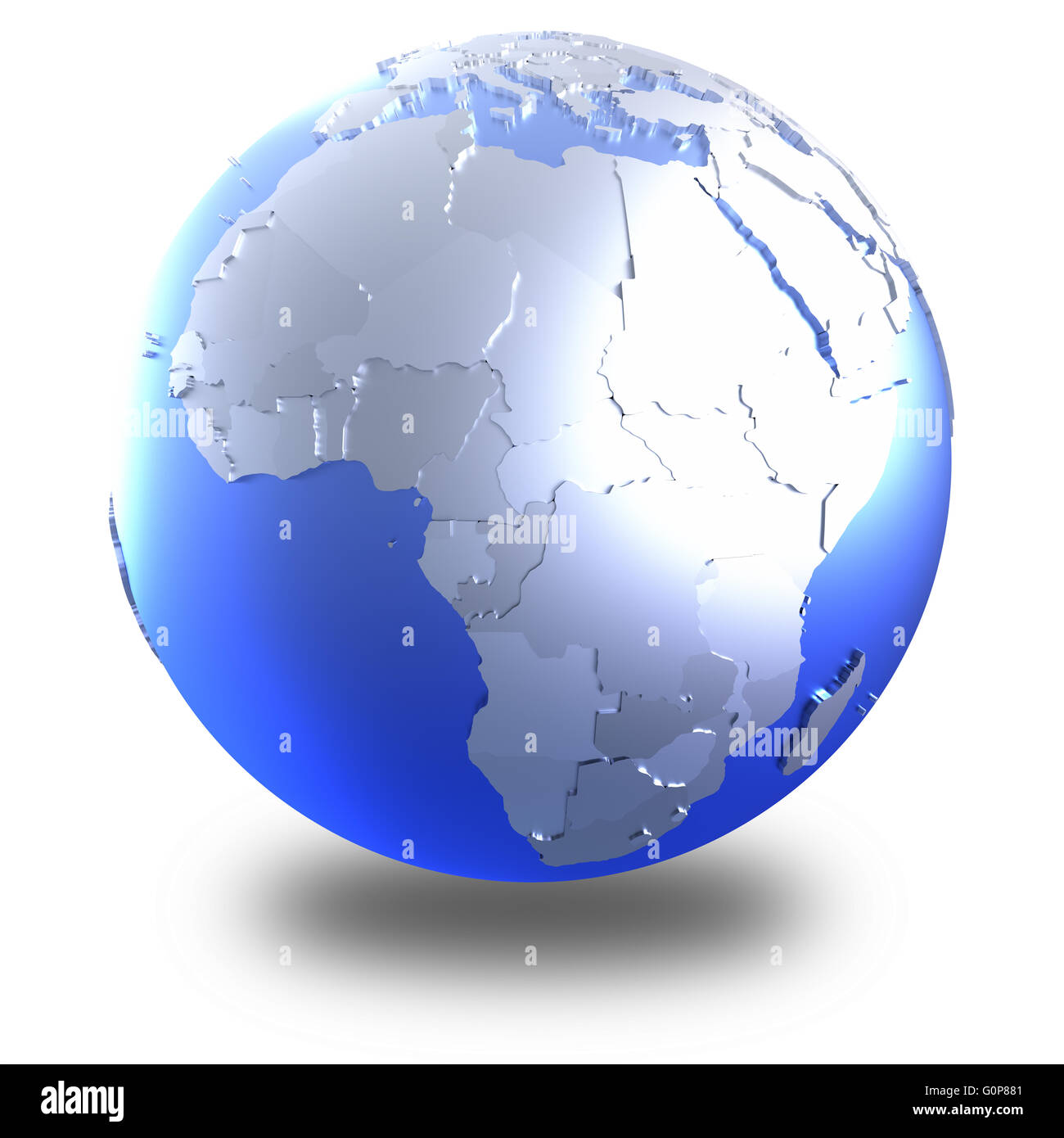 Africa on bright metallic model of planet Earth with blue ocean and ...