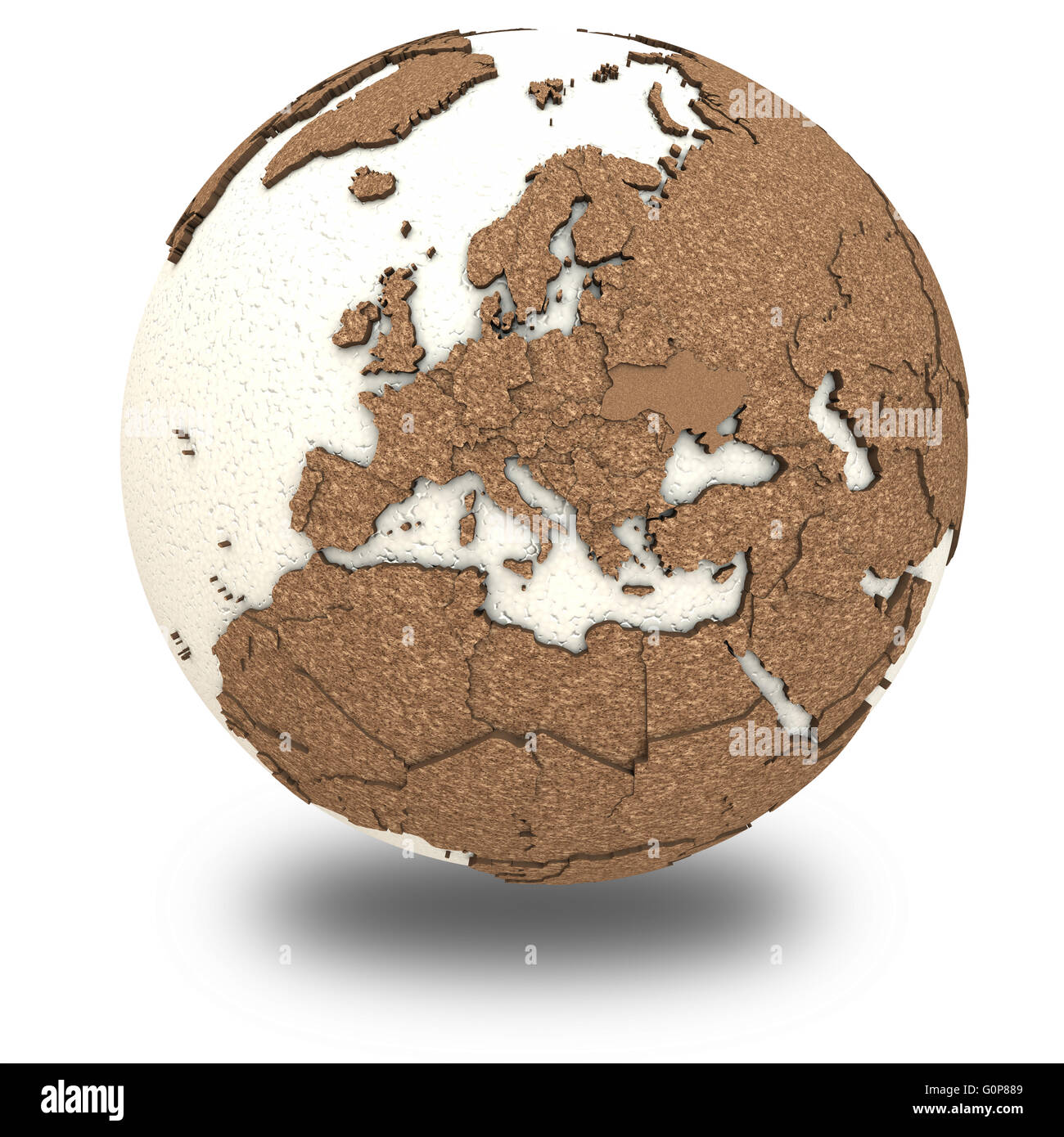 Europe on 3D model of planet Earth with oceans made of polystyrene and ...