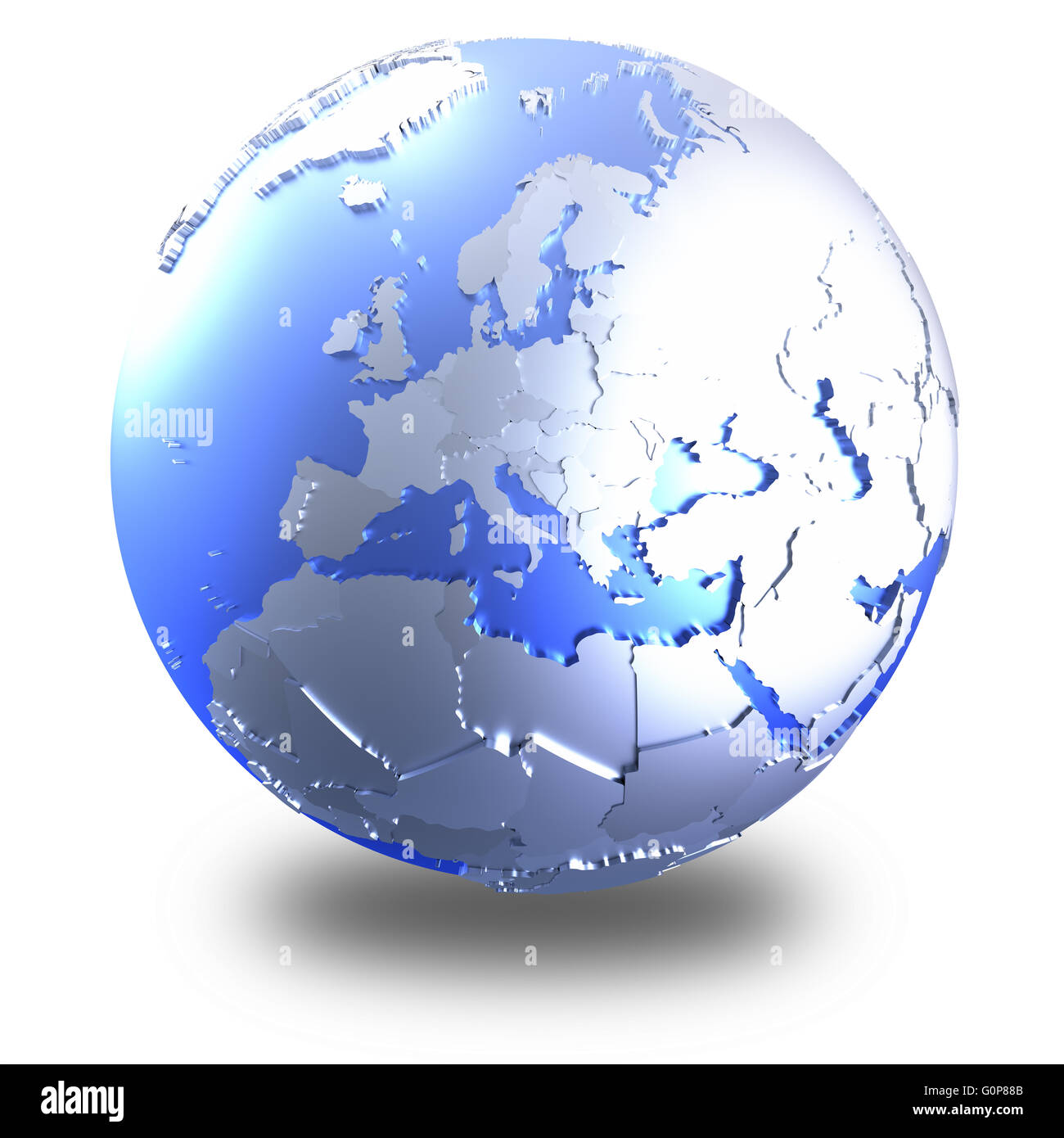 Europe on bright metallic model of planet Earth with blue ocean and ...