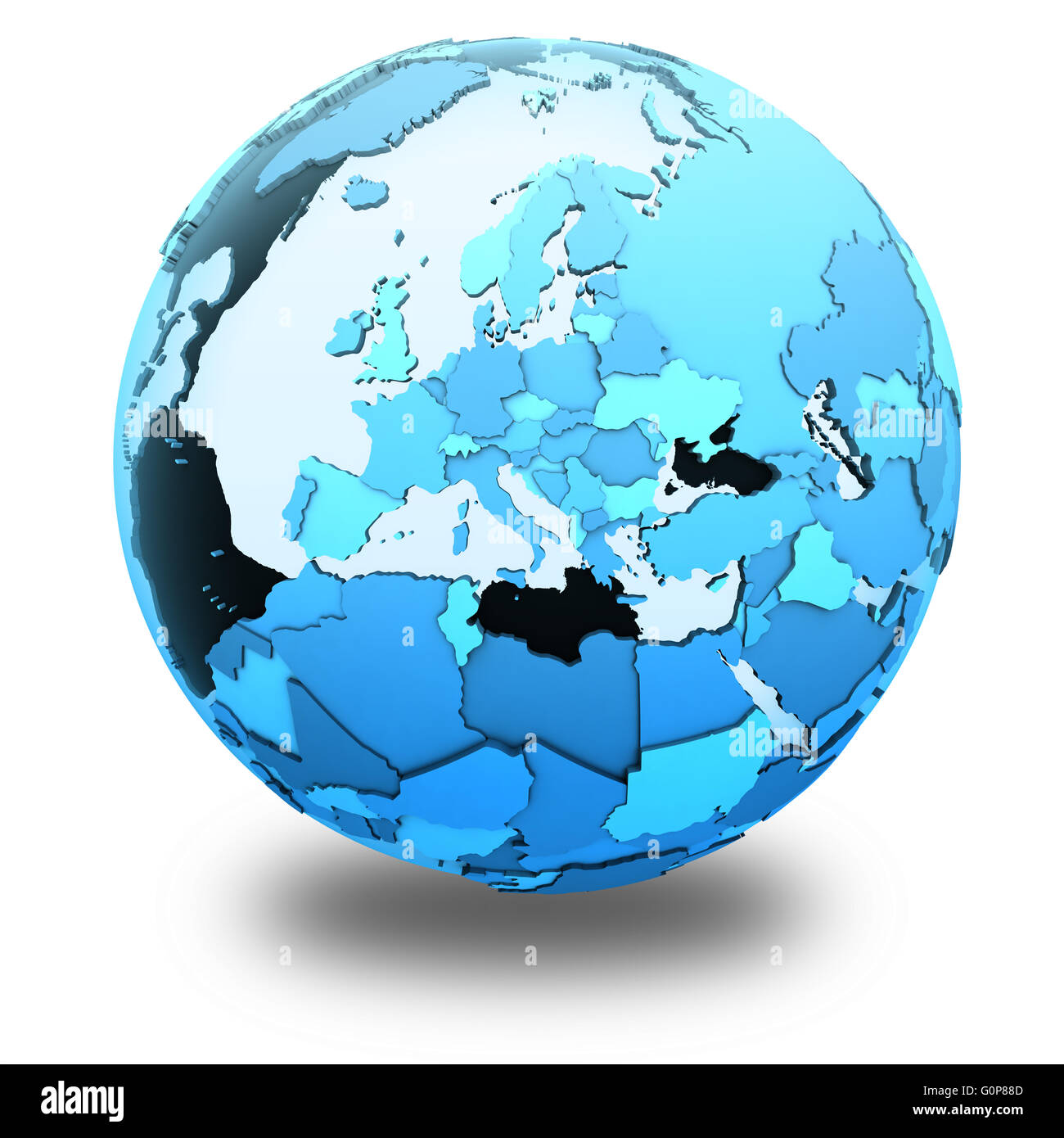 Europe on translucent model of planet Earth with visible continents ...