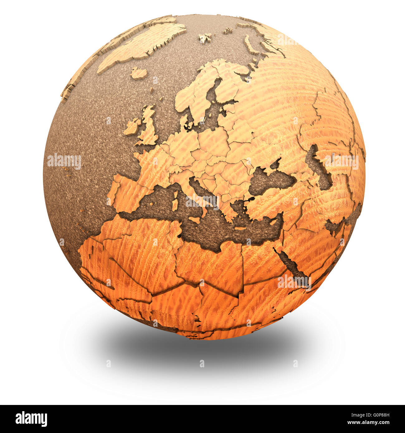 Europe on 3D model of wooden planet Earth with oceans made of cork and ...