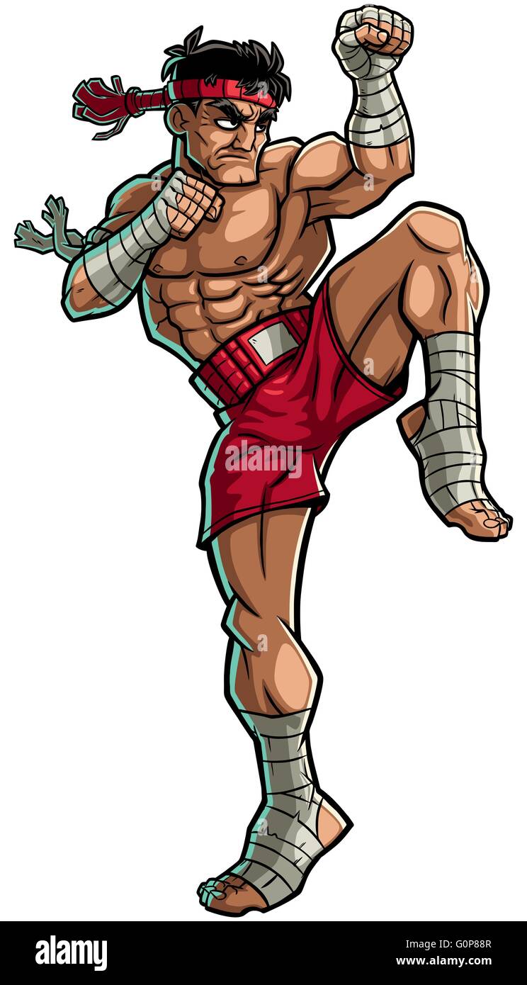 Illustration of Muay Thai fighter. Stock Vector