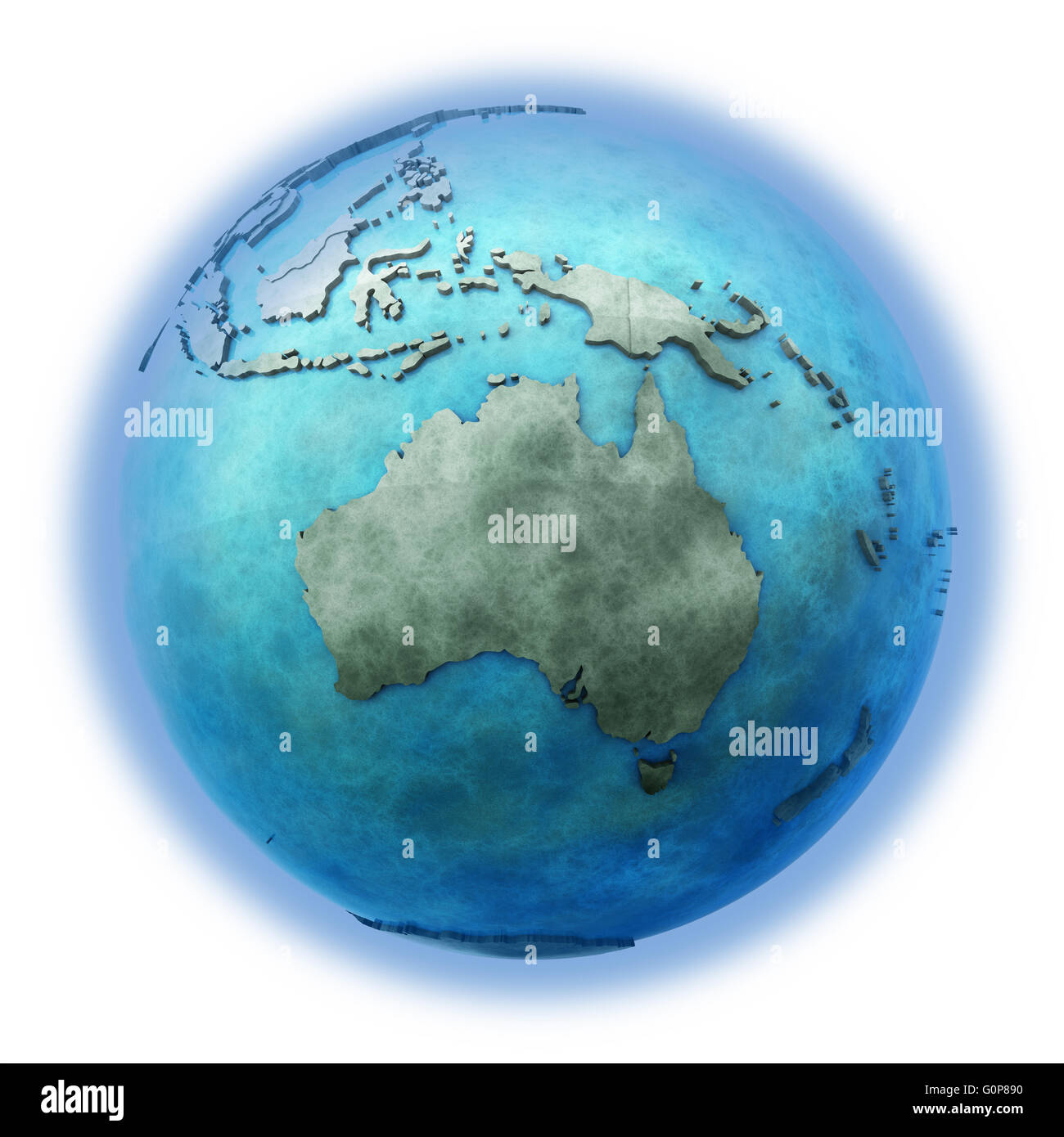 Australia on 3D model of planet Earth made of blue marble with embossed ...