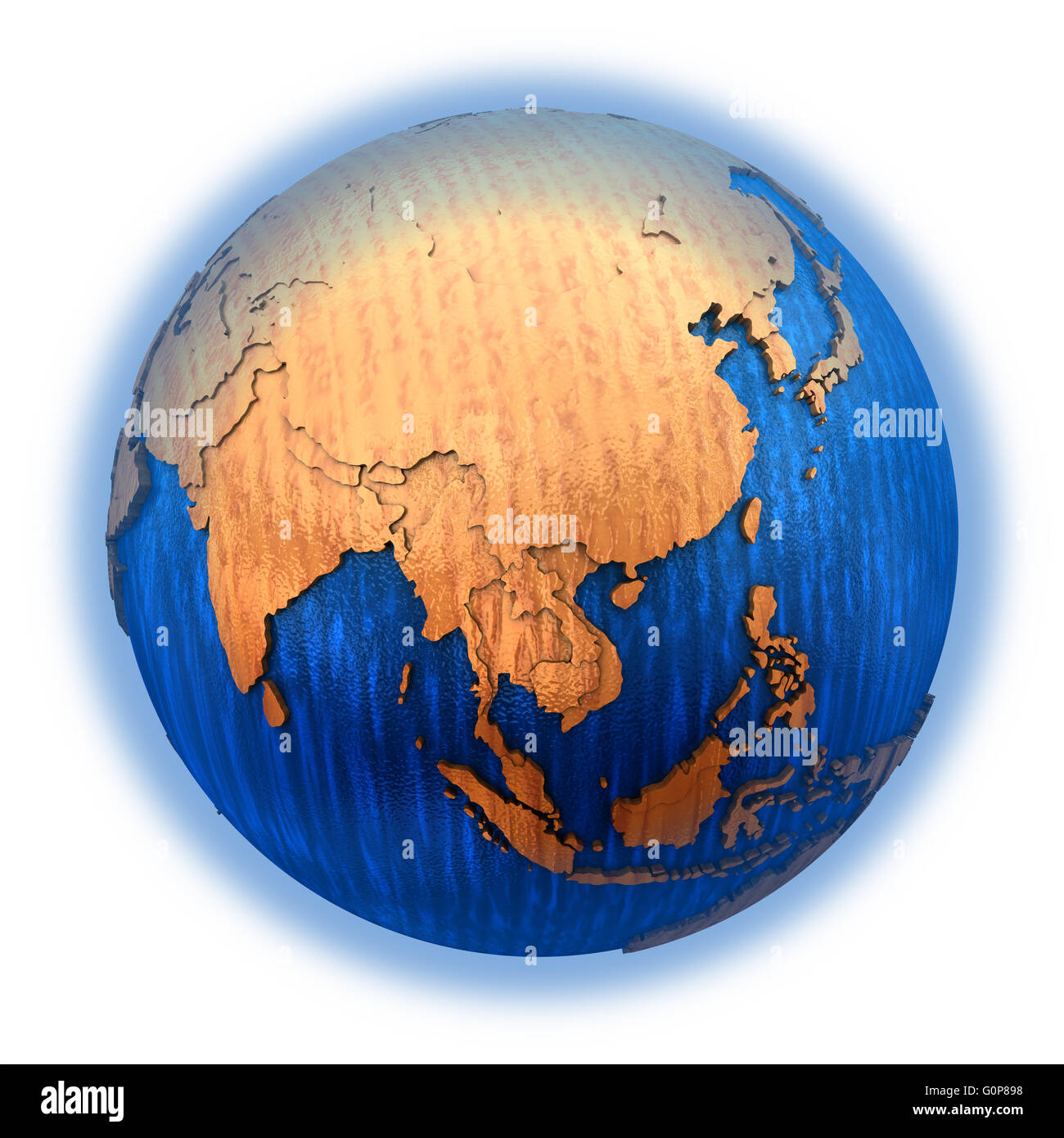 Southeast Asia on wooden model of planet Earth with embossed continents ...