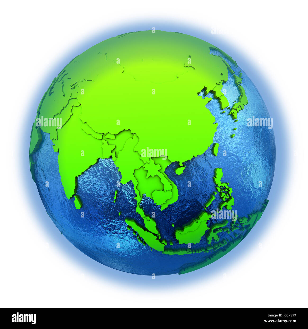 Southeast Asia on elegant green 3D model of planet Earth with realistic ...