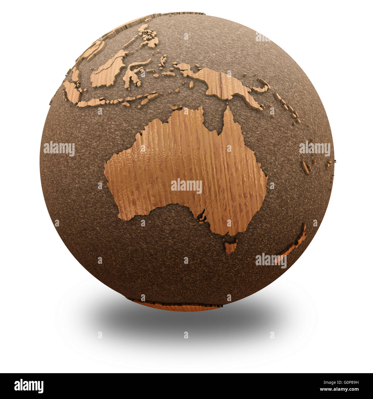 Australia on 3D model of wooden planet Earth with oceans made of cork ...