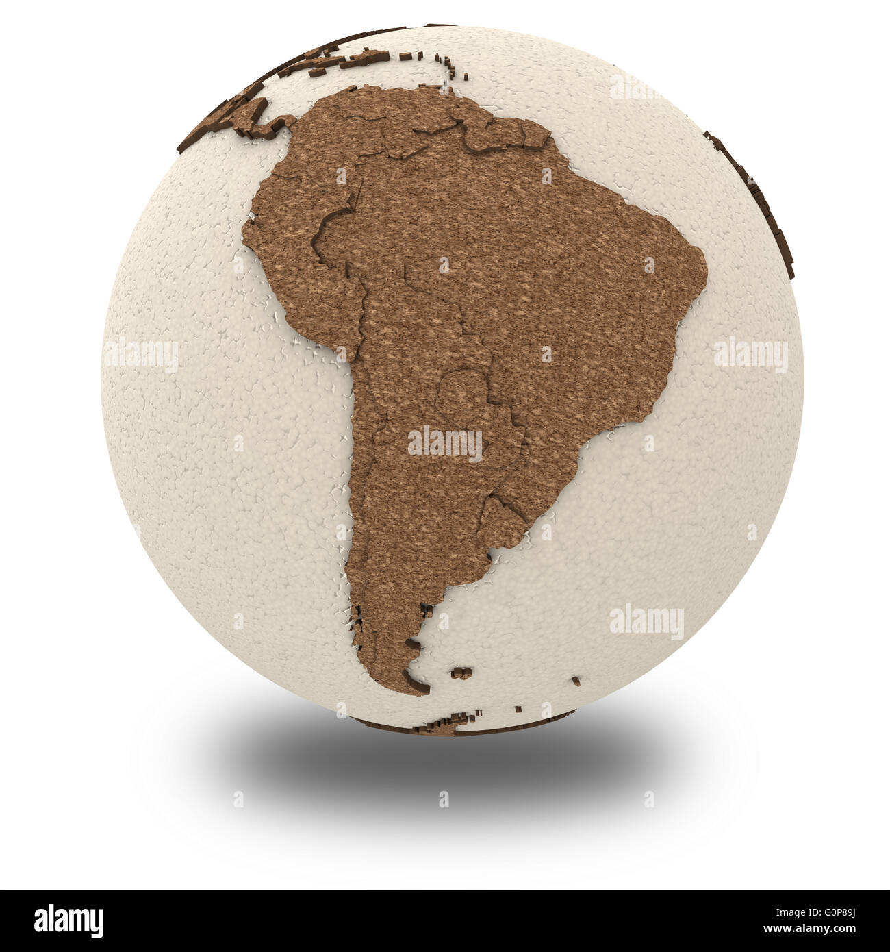 South America on 3D model of planet Earth with oceans made of ...