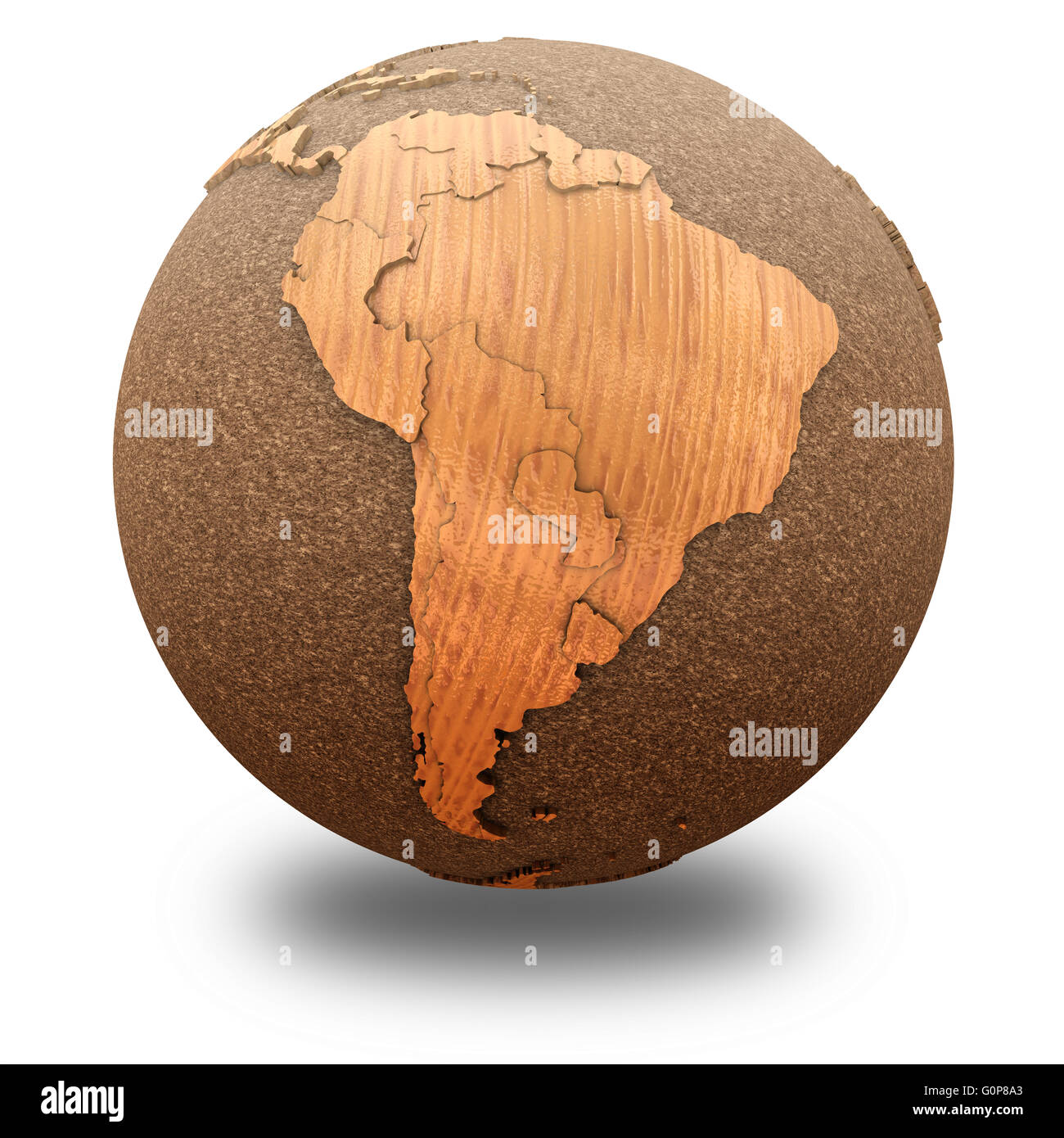South America on 3D model of wooden planet Earth with oceans made of ...